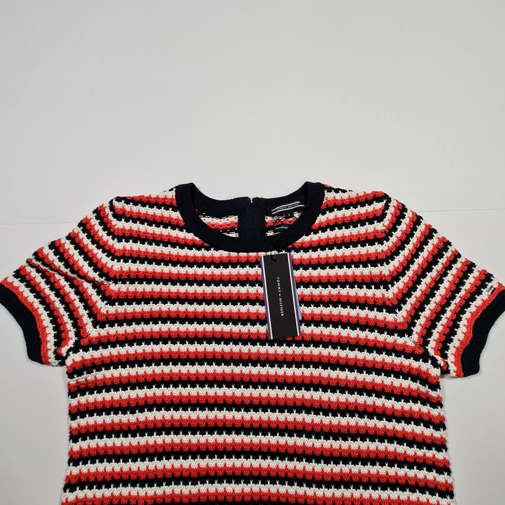 Tommy Hilfiger Tommy Hilfiger Womens Dress Red Small Knee Length Knit Crew Neck Short Sleeve Casual City Designer 100% Cotton Z Zip Size S / US 4 / IT 40 - 2 Thumbnail