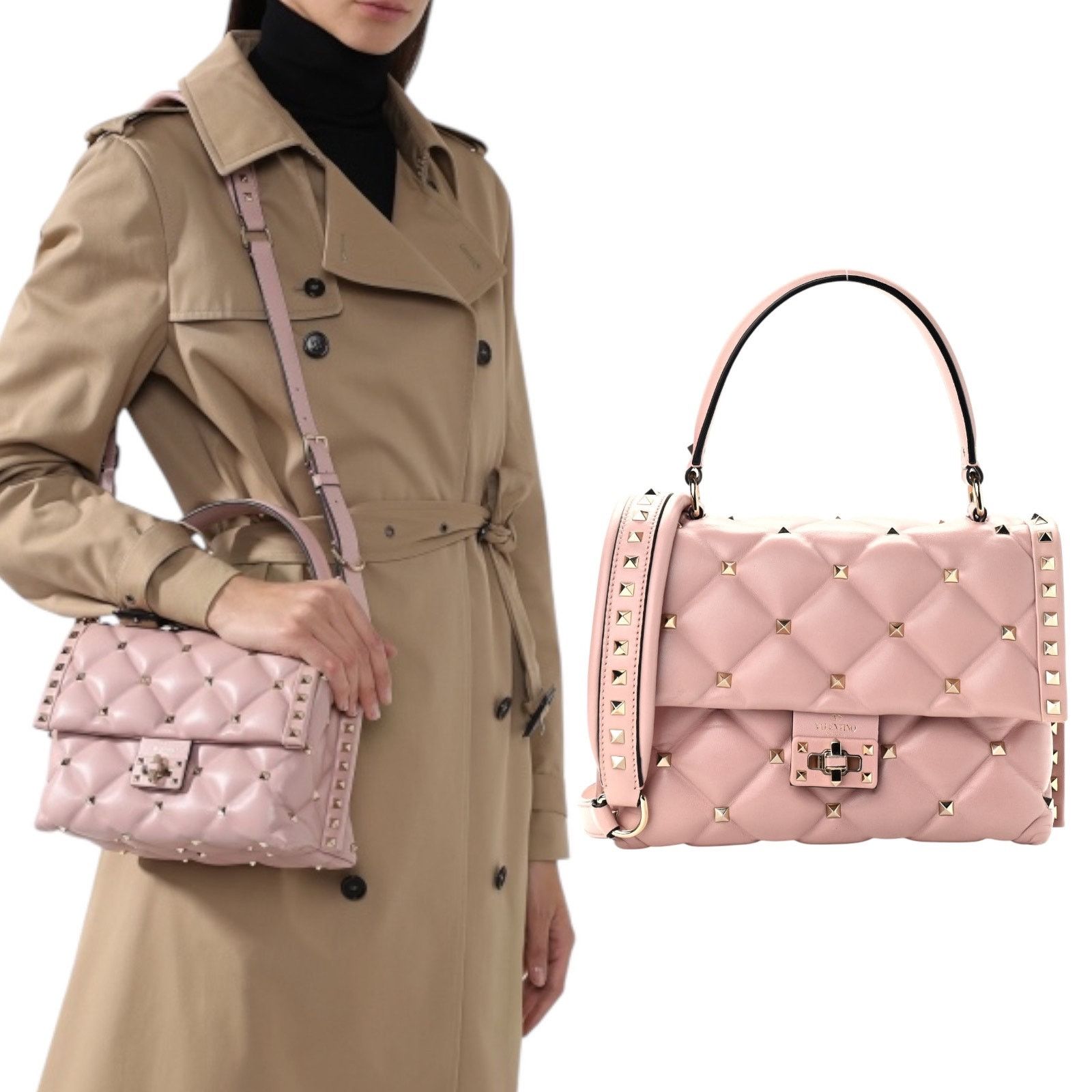 Valentino x Valentino Garavani Candystud Medium Top Handle Leather Bag in Pink, Women's