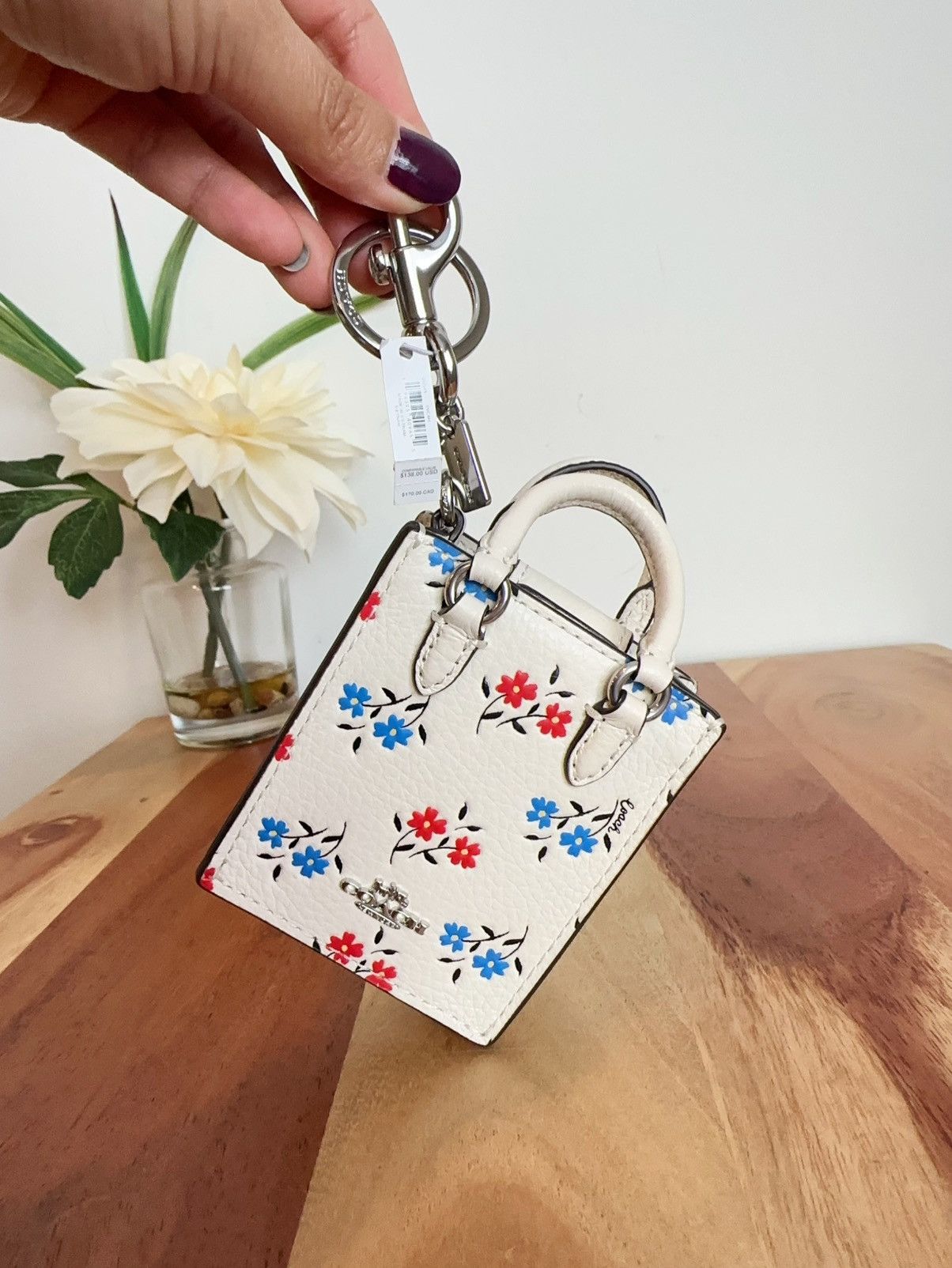 Coach NWT Coach North/South Mini Tote Bag Charm With Floral Print Size ONE SIZE - 4 Thumbnail