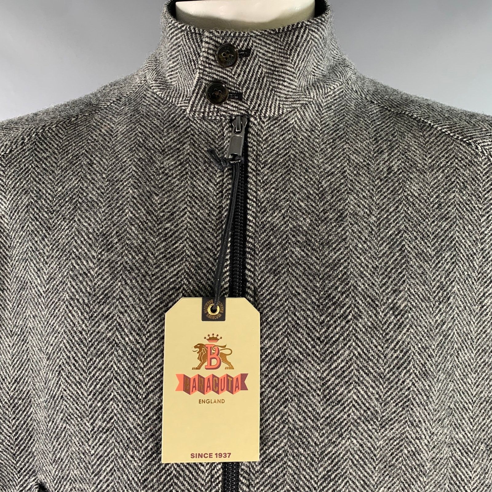 Baracuta BARACUTA Black Grey Herringbone Wool Harrington Jacket Size US XS / EU 42 / 0 - 2 Thumbnail