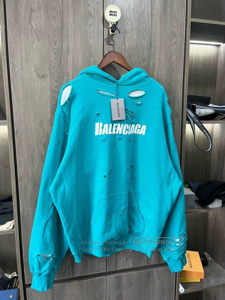 Balenciaga Balenciaga Lake green distressed hoodie Size US S / EU 44-46 / 1 - 7 Thumbnail