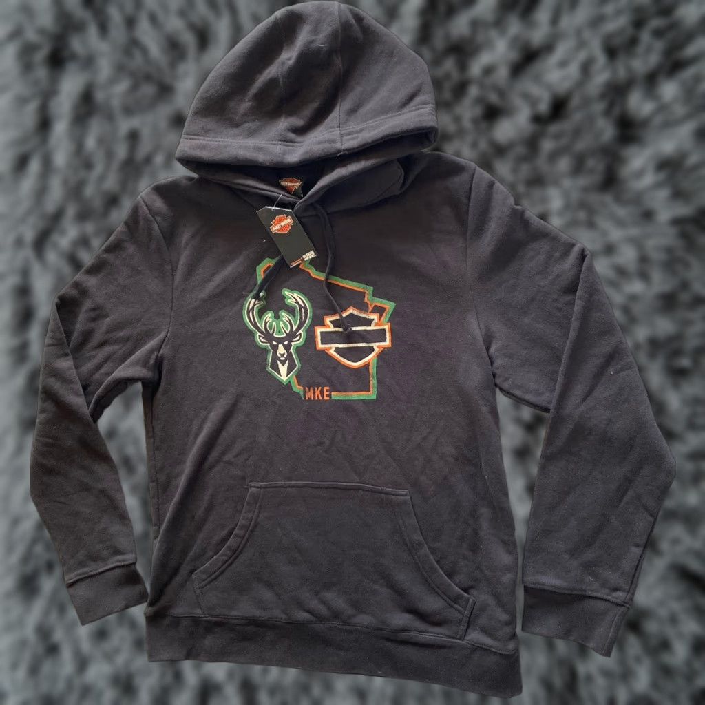 Harley Davidson Harley-Davidson Hoodie Mens M Black Graphic Print Buck Logo Hugging The Curb Pullover Hooded Sweatshirt Size US M / EU 48-50 / 2 - 1 Thumbnail