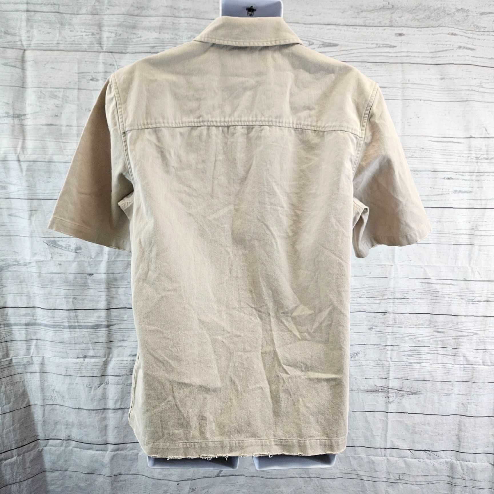 Topman Topman Mens Button Front Shirt Sz M Beige Cotton Distressed Solid Short Sleeve Modern Size US M / EU 48-50 / 2 - 4 Thumbnail