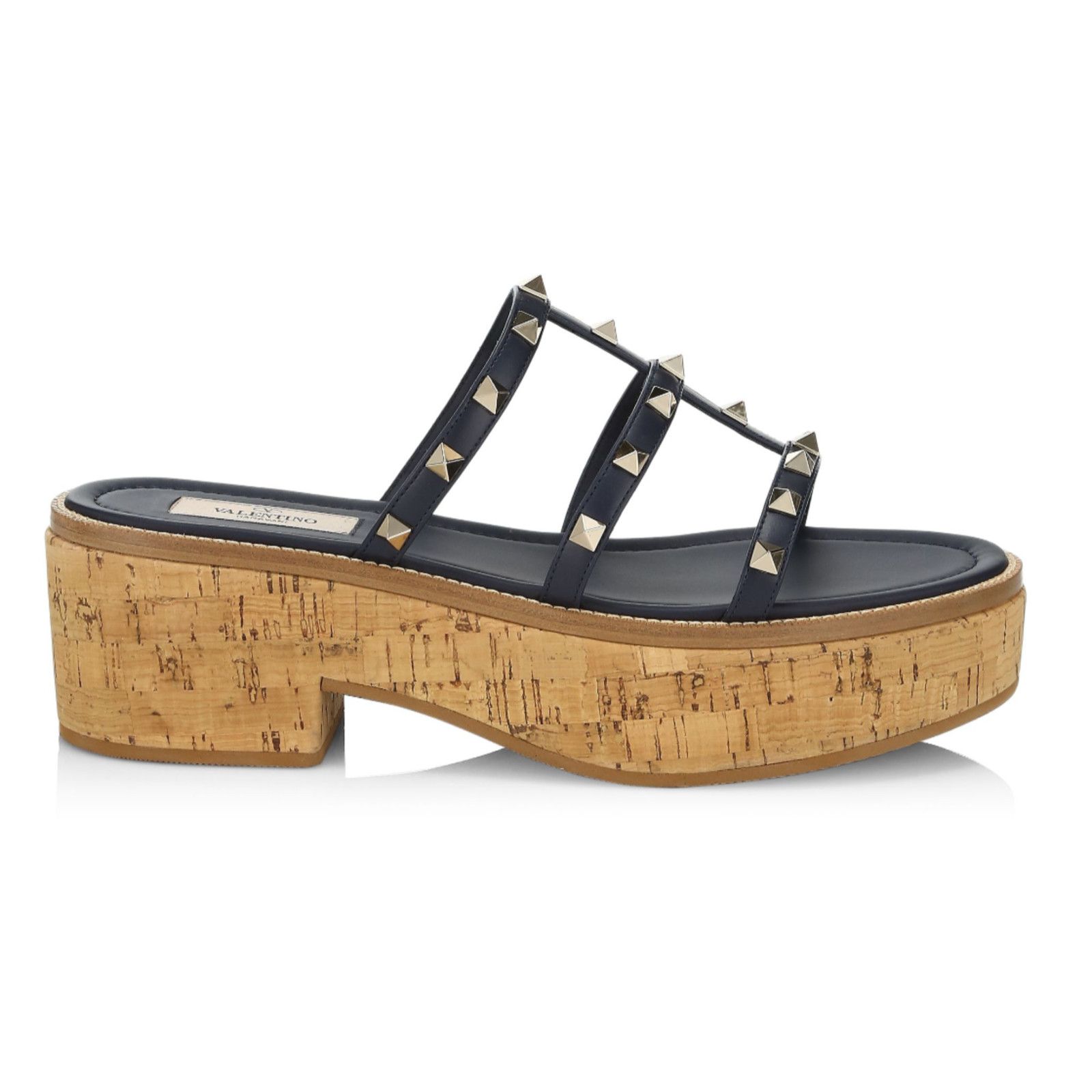 Valentino Valentino Rockstud Blue Cork Platform Mule Slide Sandal Size US 5.5 / IT 35.5 - 1 Thumbnail
