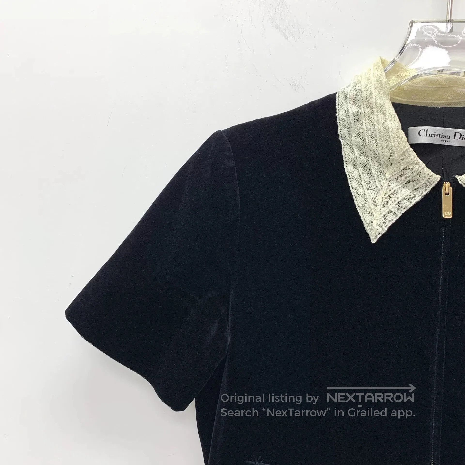 Dior black embroidered collar velvet dress. Size L / US 10 / IT 46 - 3 Thumbnail
