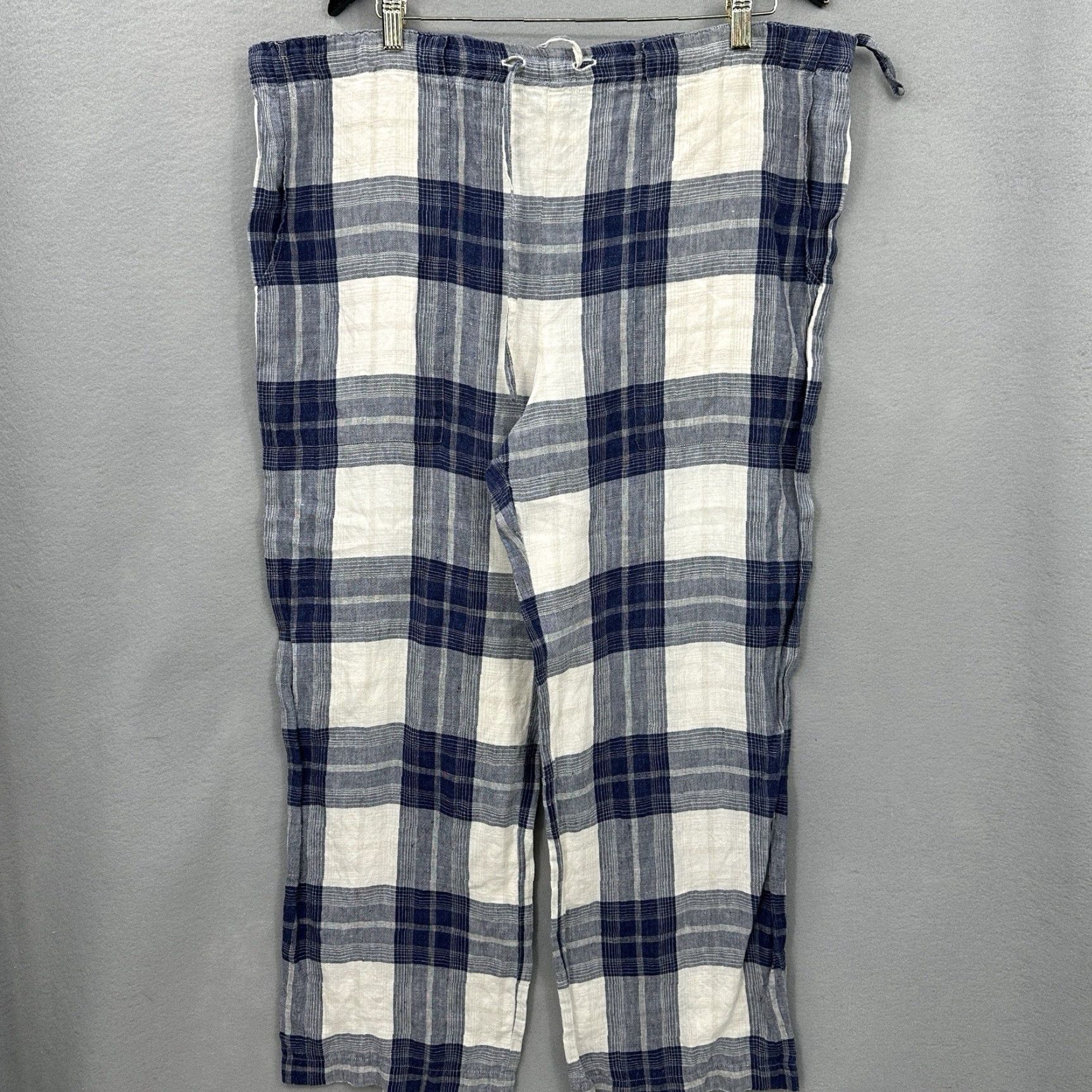 eskandar Eskandar Linen Wide Leg Pants Women L Plaid Lagenlook Quiet Cottagecore READ Shirt Wide-Leg Pants Women L Blue Plaid 90s Cottagecore Bohemian Pockets Size 36" / US 14 / IT 50 - 2 Thumbnail