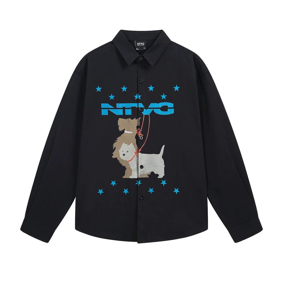 Vintage Men's hip-hop loose cartoon puppy print long-sleeved shirt Size US M / EU 48-50 / 2 - 1 Thumbnail