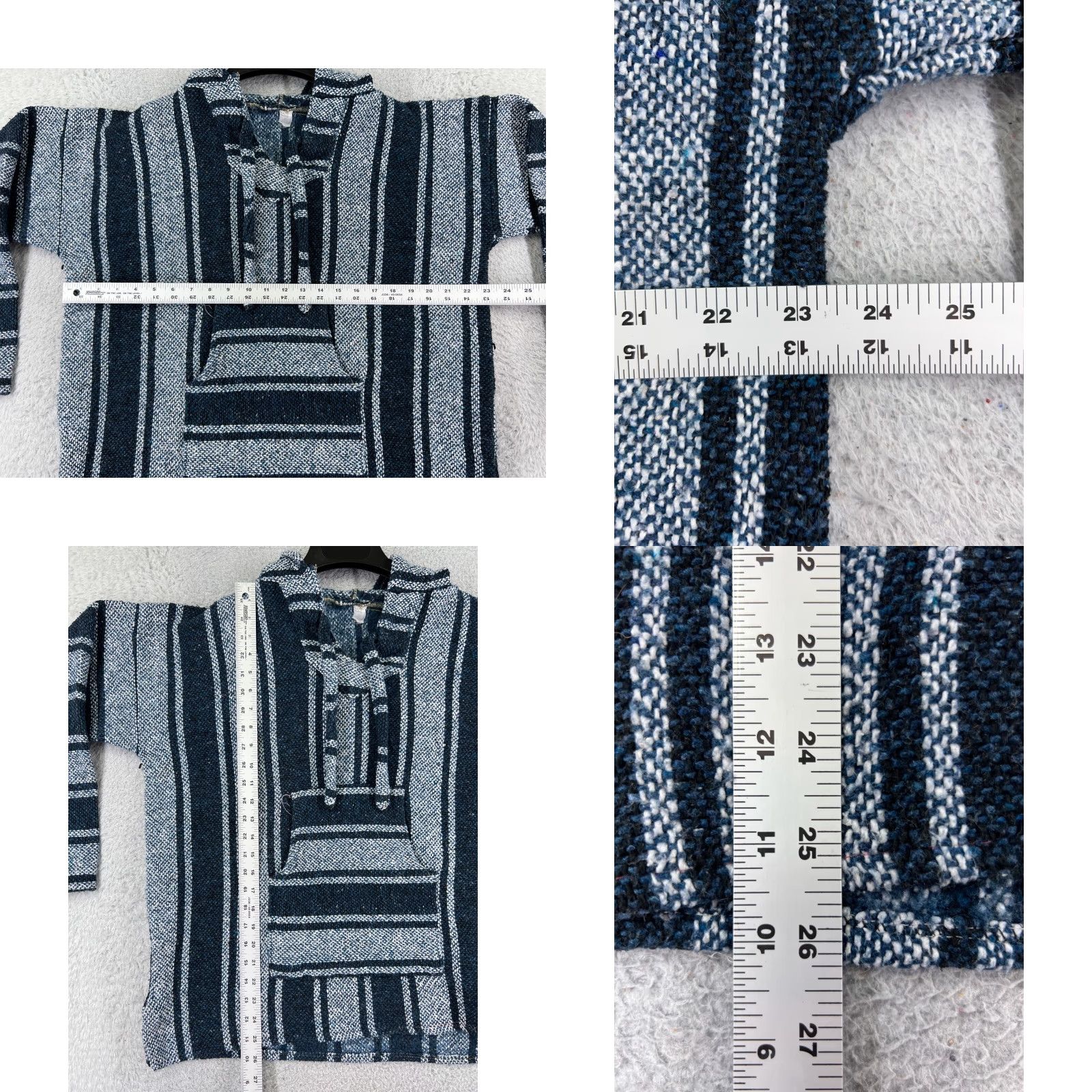 Vintage Baja Hoodie Men XL Blue Stripe Pocket Sweater Drug Rug Poncho Mexico Hooded Pullover All Seasons Casual Cardi B Size US XL / EU 56 / 4 - 8 Thumbnail
