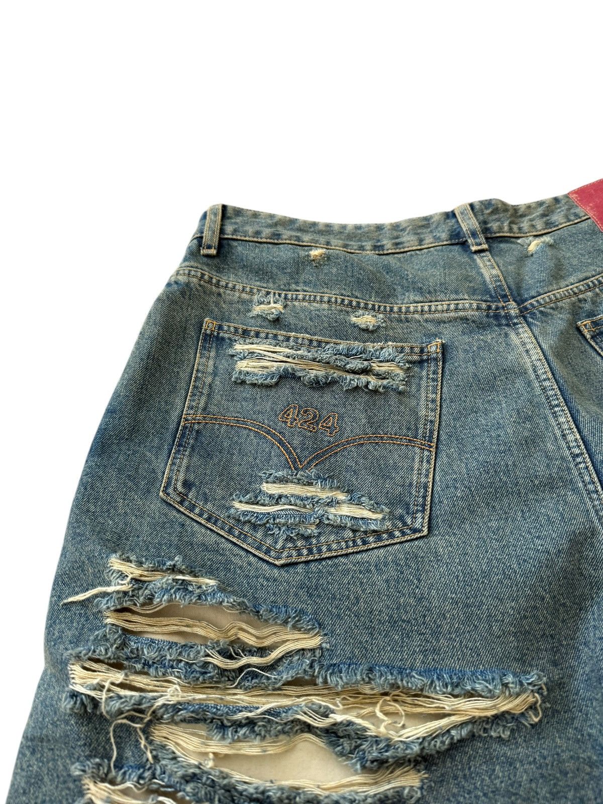 424 Rare Big Daddy Thrashed Ripped Denim Short Size US 36 / EU 52 - 15 Thumbnail