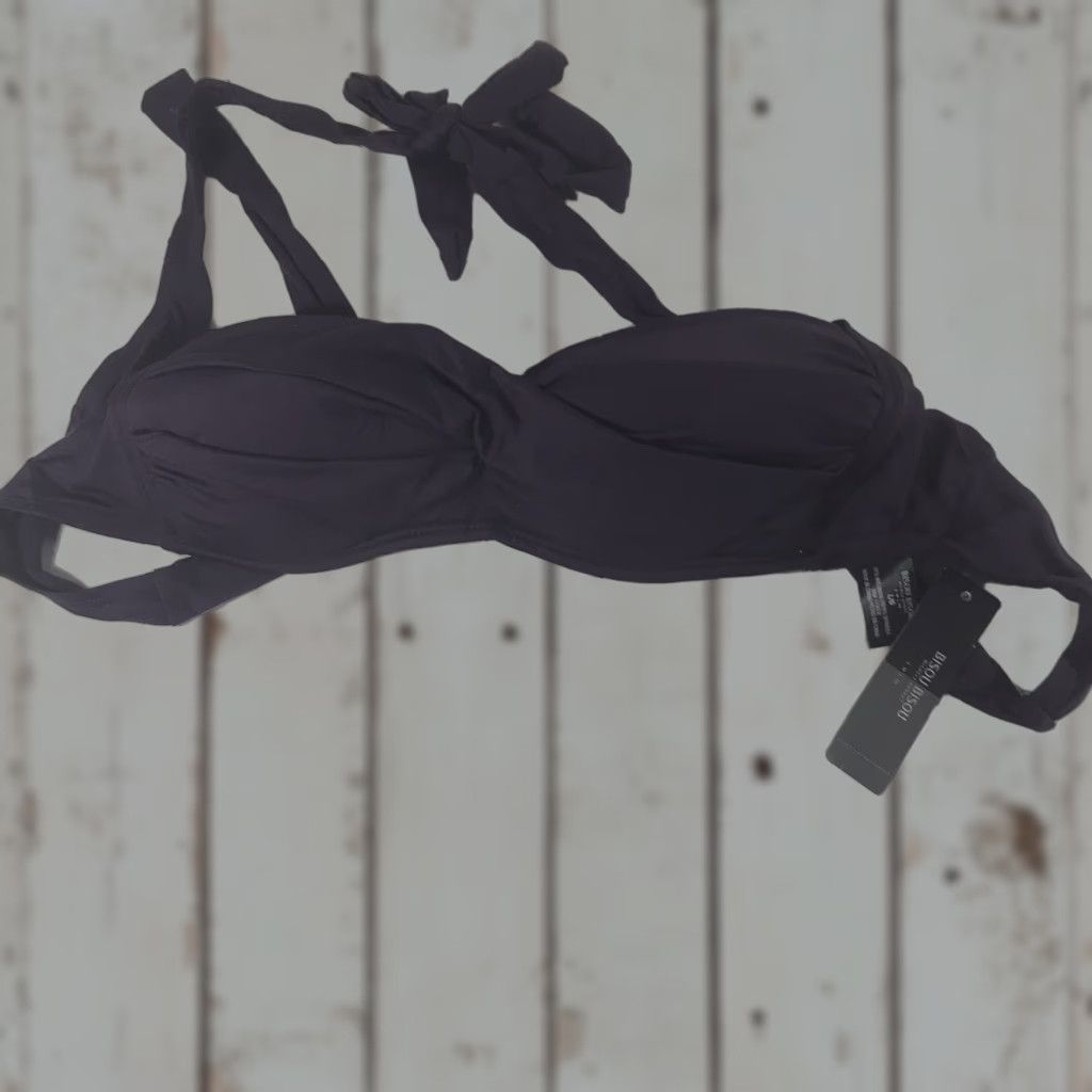 Vintage BISOU BISOU Swim Top Halter Women's L Eggplant Nylon Spandex Built-In Bra 47in Length 5in Bottom Lightweight Size L / US 10 / IT 46 - 1 Thumbnail