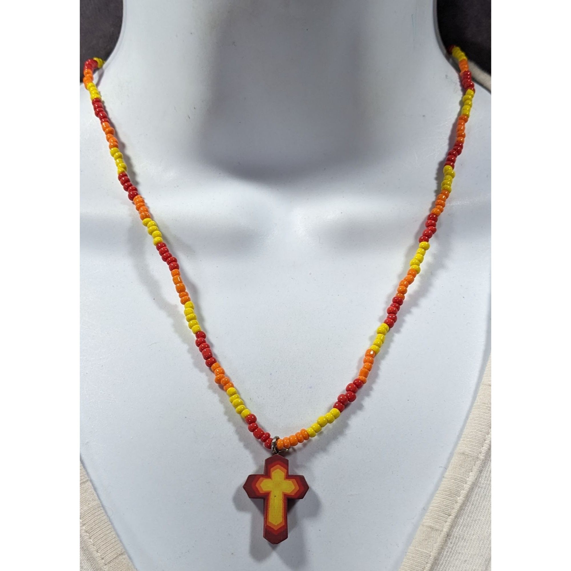 Other Handmade Fire Themed Beaded Cross Necklace Size ONE SIZE - 4 Thumbnail