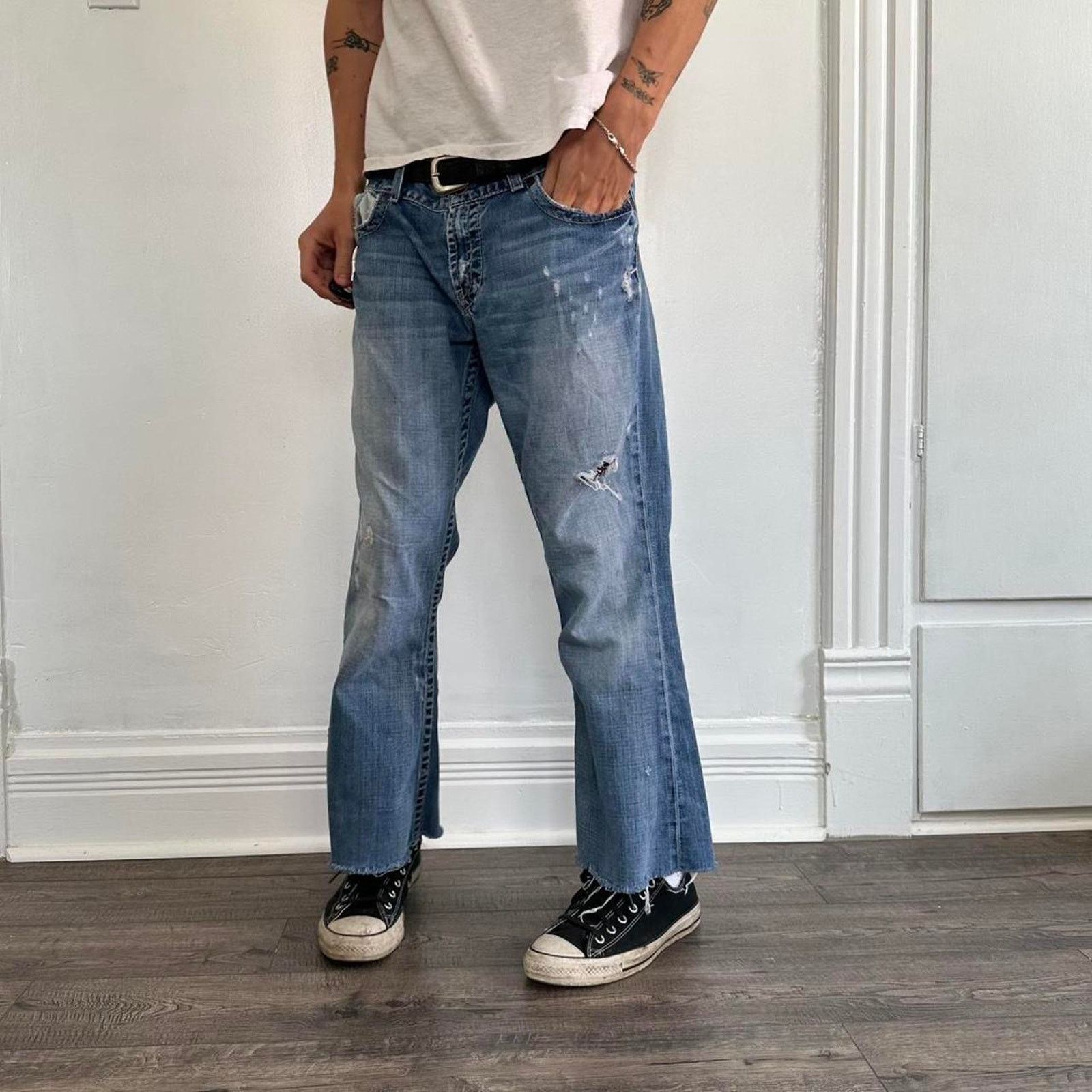 BKE × Vintage Y2K Buckle BKE Ripped Bootcut Flare Denim Jeans Pants Size 33" - 7 Thumbnail