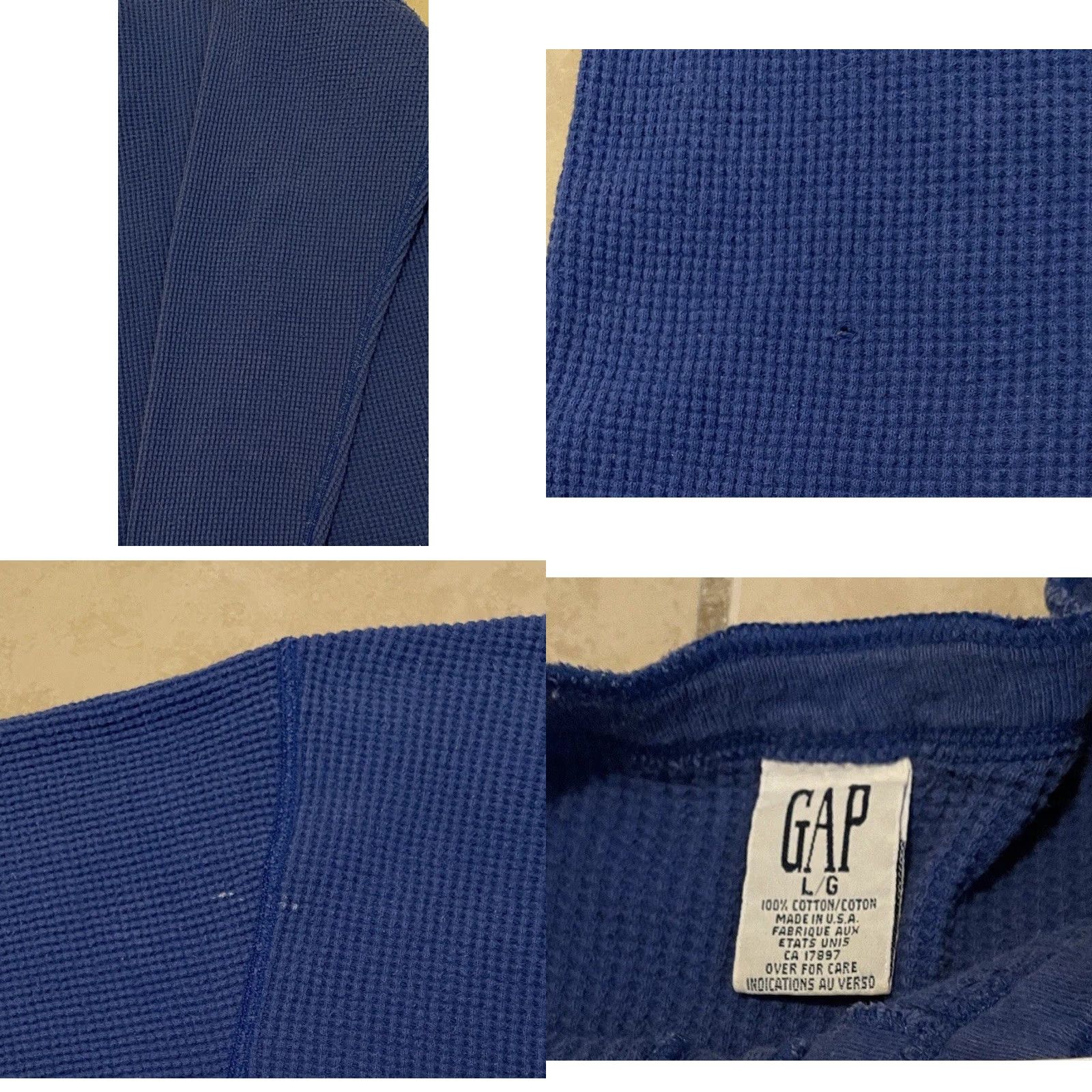 Gap VINTAGE GAP 90s Faded Thermal Henley Shirt S USA Blue Mens Shirt Size US S / EU 44-46 / 1 - 9 Thumbnail