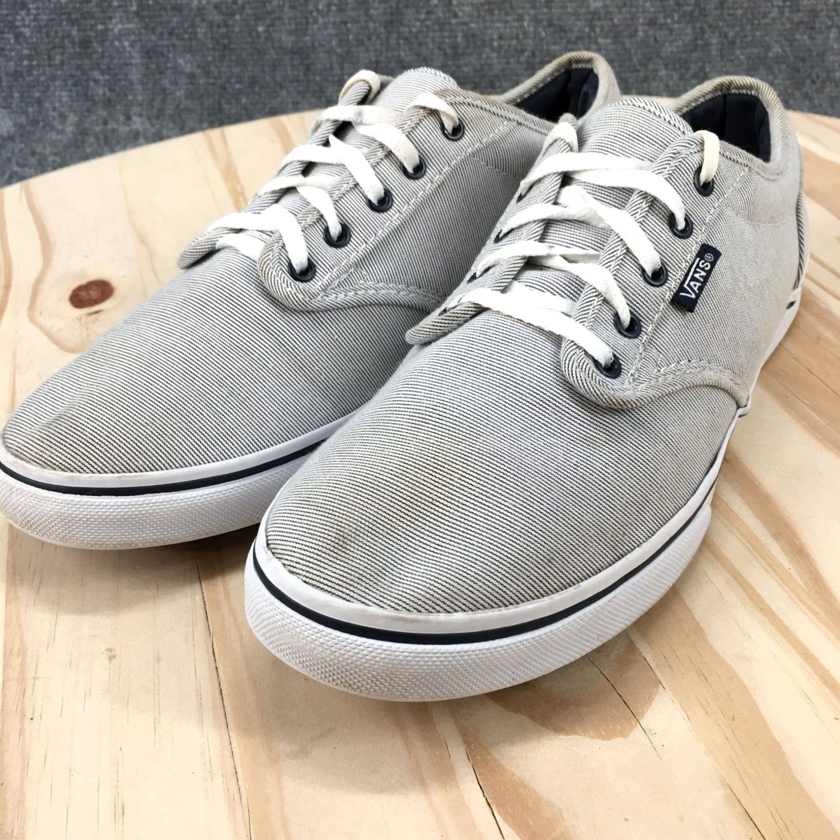 Vans VANS Shoes Womens 9 Off The Wall Lace Up Sneakers Low Top Pinstripe Gray Canvas Size M / US 6-8 / IT 42-44 - 6 Thumbnail