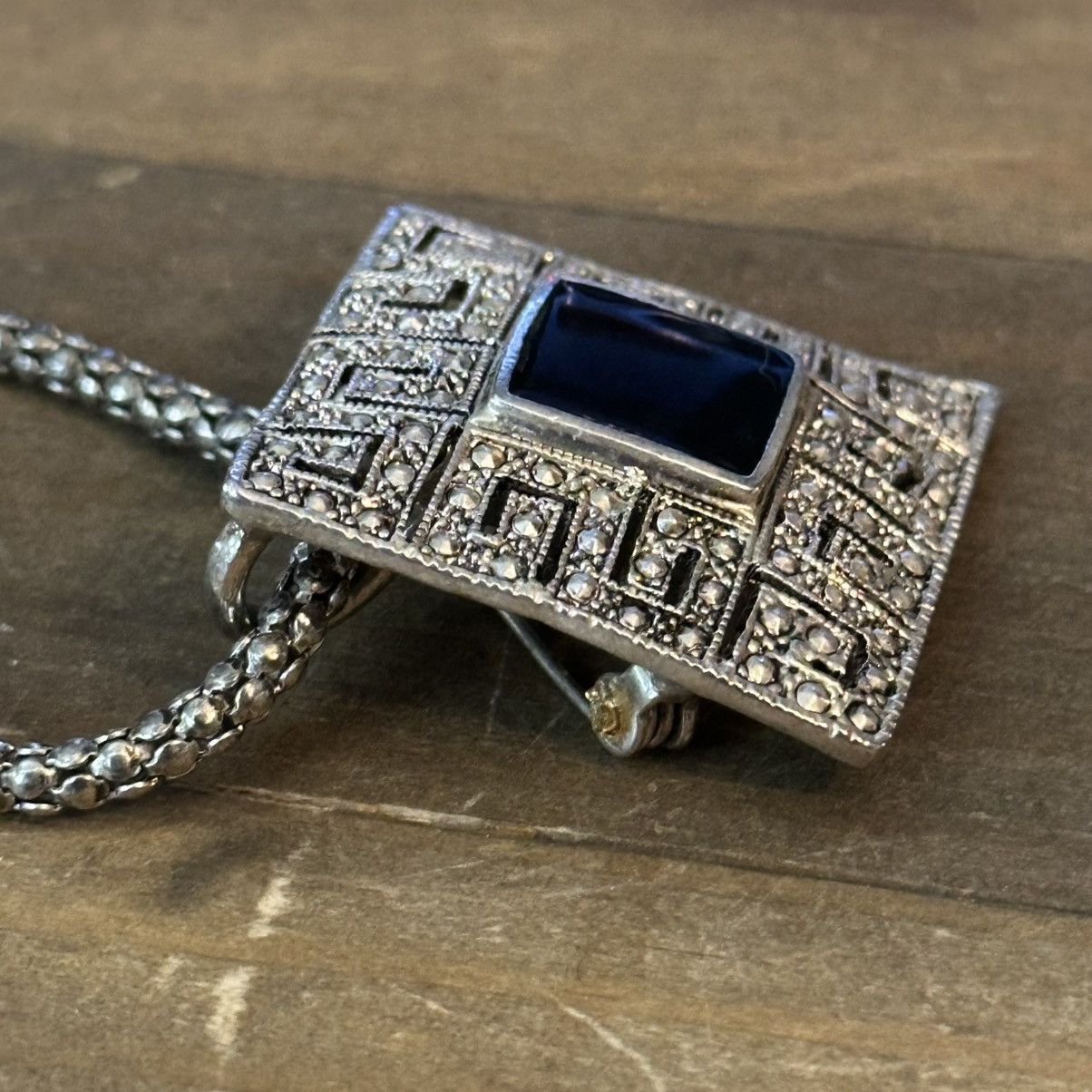 Other Silver tone square marcasite pendant/brooch necklace Size ONE SIZE - 5 Thumbnail