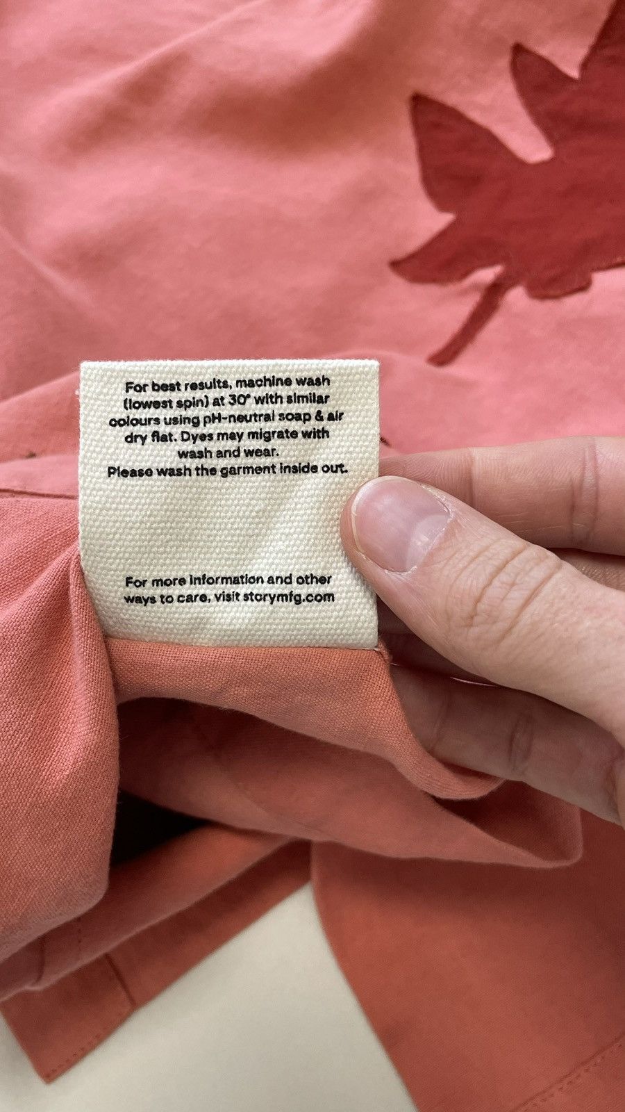 Story Mfg. Pink Linen ‘Leaf Patch Details’ Shirt Size US M / EU 48-50 / 2 - 14 Thumbnail