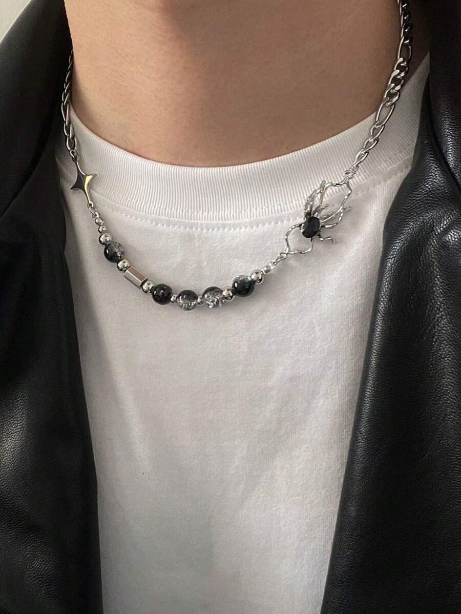 Jewelry x Vintage Spider Pendant Y2K Necklace Chain in Silver, Men's