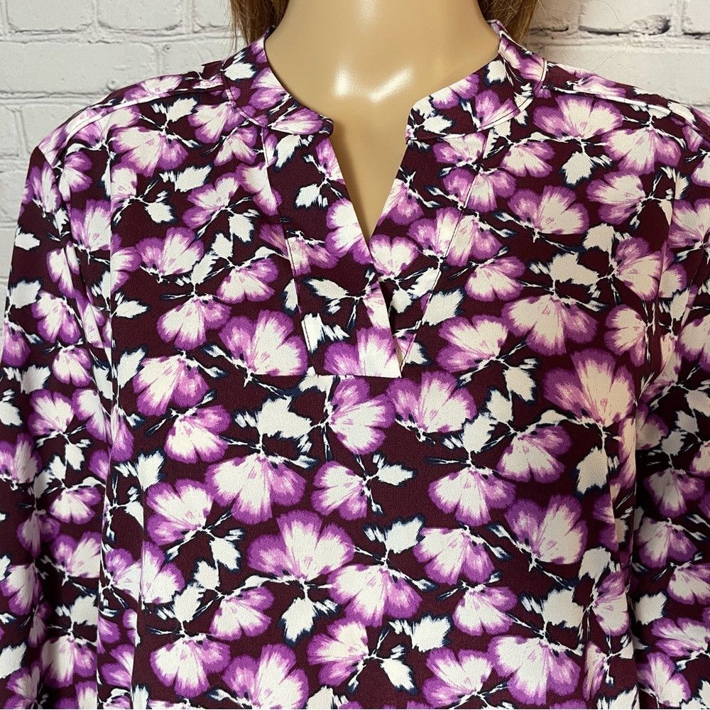 Banana Republic New Banana Republic Floral Purple Long Sleeve Top Tunic Siz Size M / US 6-8 / IT 42-44 - 2 Thumbnail