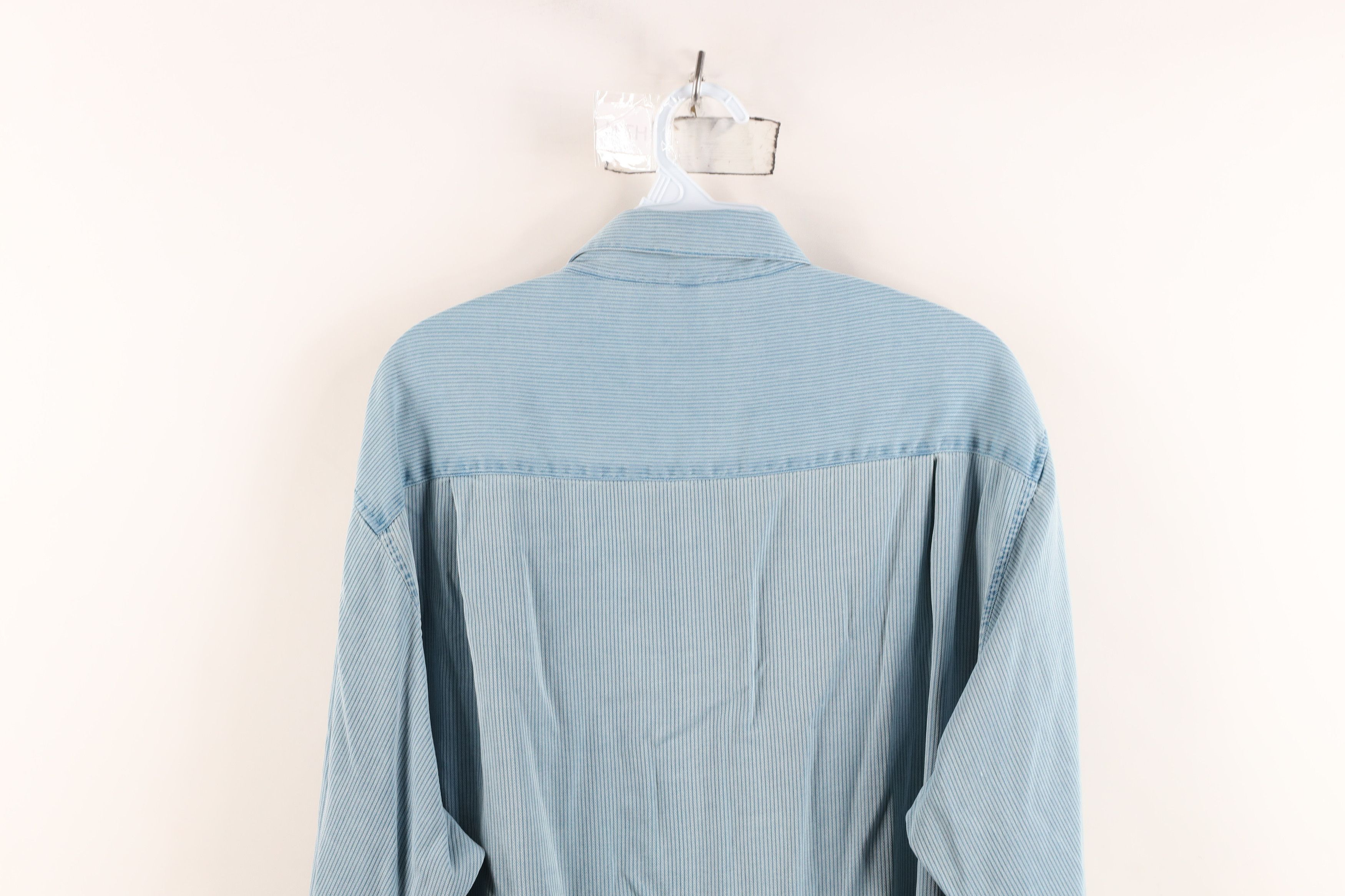 Vintage Vintage Bugatchi Uomo Silk Ribbed Collared Button Shirt Blue Size US M / EU 48-50 / 2 - 14 Thumbnail