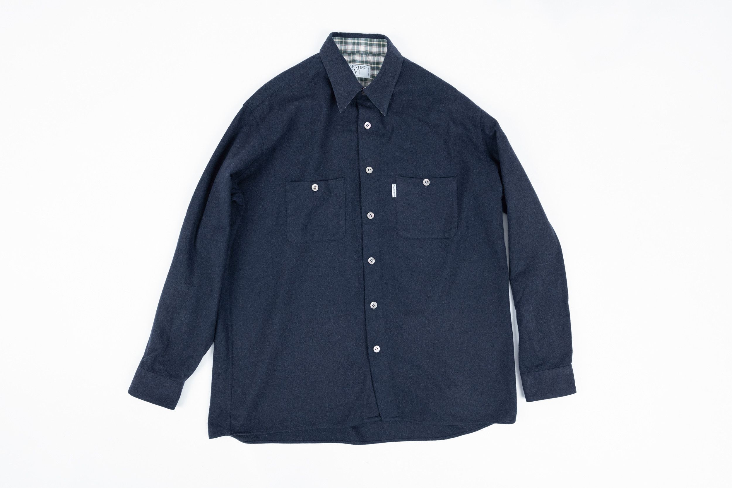 Valentino Valentino Navy Blue Wool Shirt Size XL Size US XL / EU 56 / 4 - 1 Thumbnail