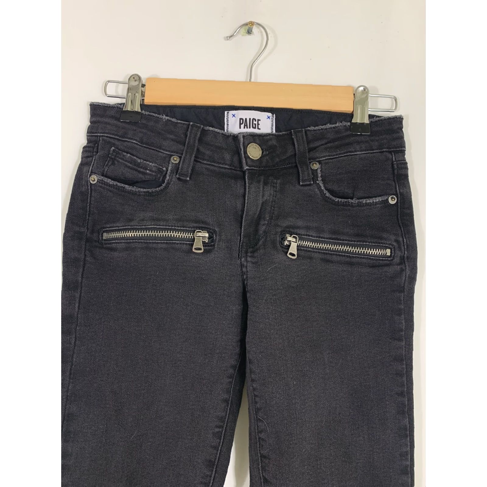 Paige PAIGE Womens Mid Rise Ultra Skinny Black Jeans W1106 USA Made 25 Zip Pockets Jeans Slim 5-Pocket Design Black Womens Mens? Size 28" / US 6 / IT 42 - 3 Thumbnail