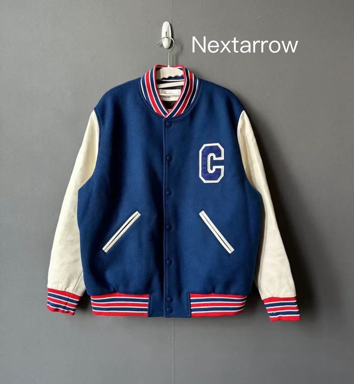 Celine Celine blue and white leather sleeves wool baseball jersey Size US M / EU 48-50 / 2 - 1 Thumbnail