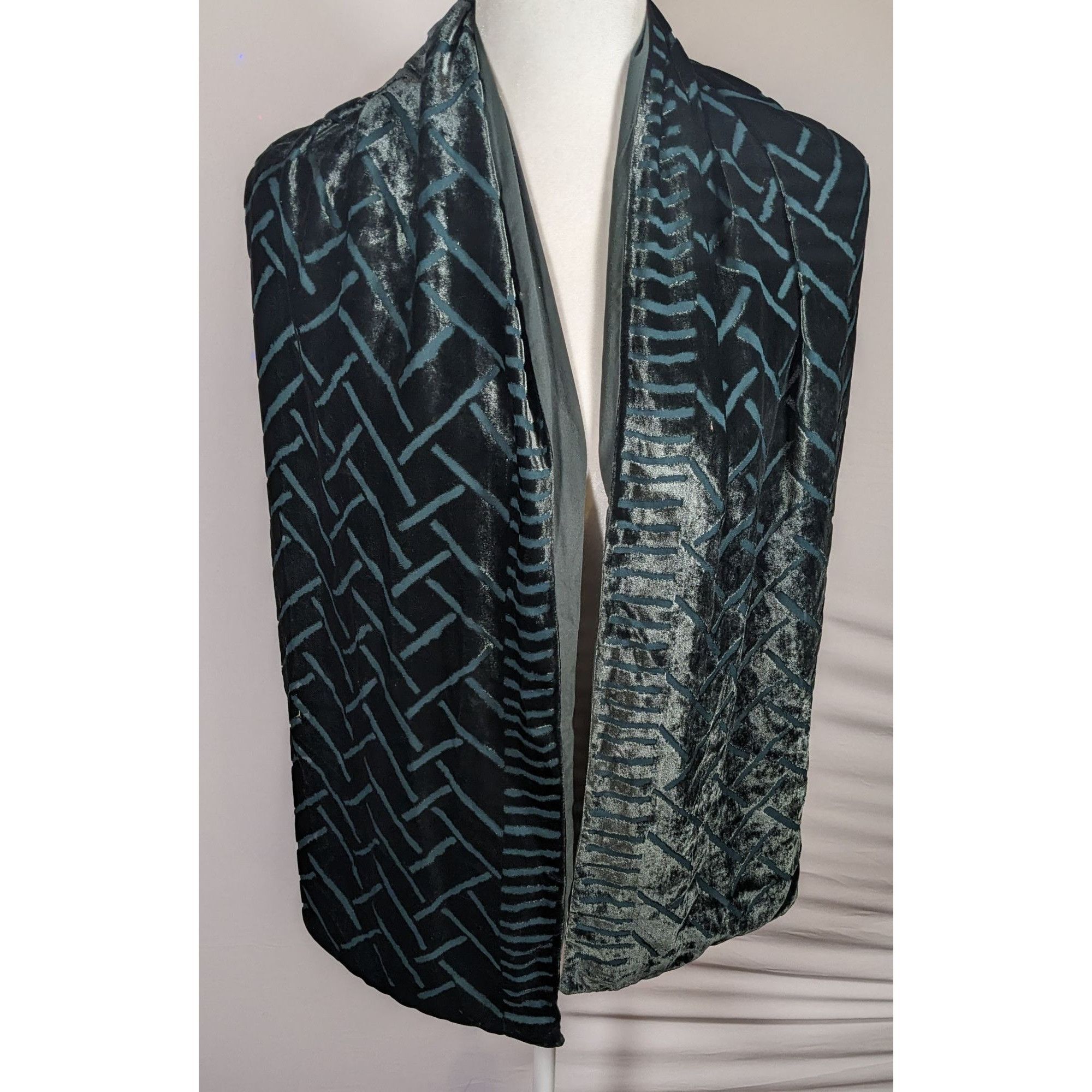 Other Vintage Dark Blue Criss Cross Geometric Velvet Burnout Scarf Size ONE SIZE - 5 Thumbnail