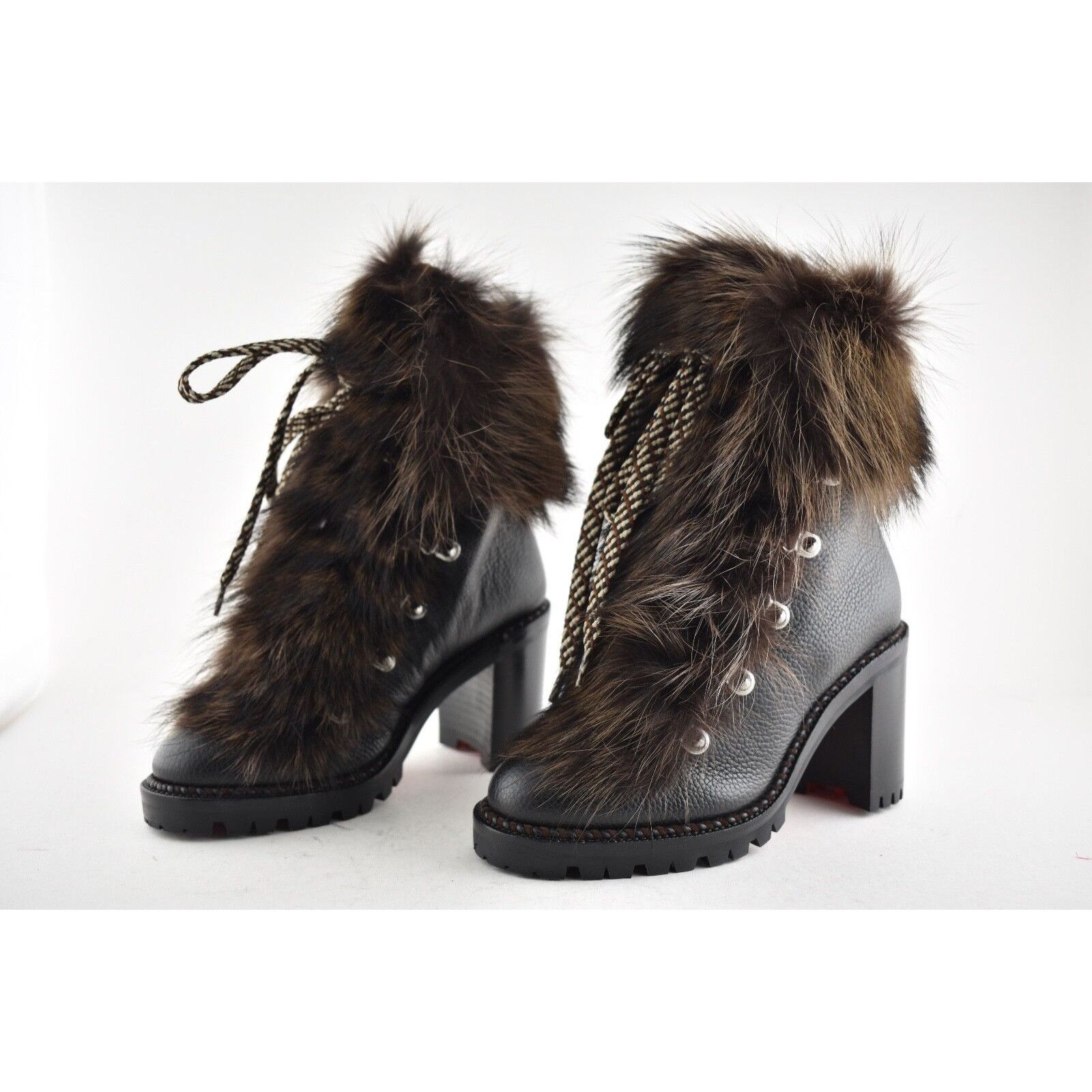 Christian Louboutin Christian Louboutin Fanny Black Brown Fur Leather Tie Heel Size US 4 / IT 34 - 8 Thumbnail