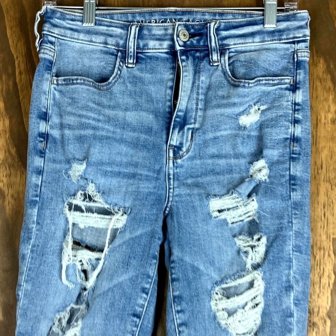 American Eagle Outfitters American Eagle Womens Jeans Blue Denim High Rise Jegging Distressed Thrashed 8S Capris Size 30" / US 8 / IT 44 - 2 Thumbnail