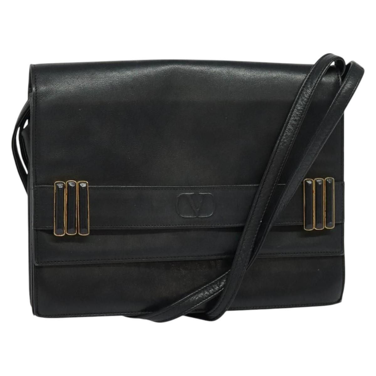 Valentino Shoulder Bag Leather Navy Gold Auth 118235 in Navy/Gold, Women's