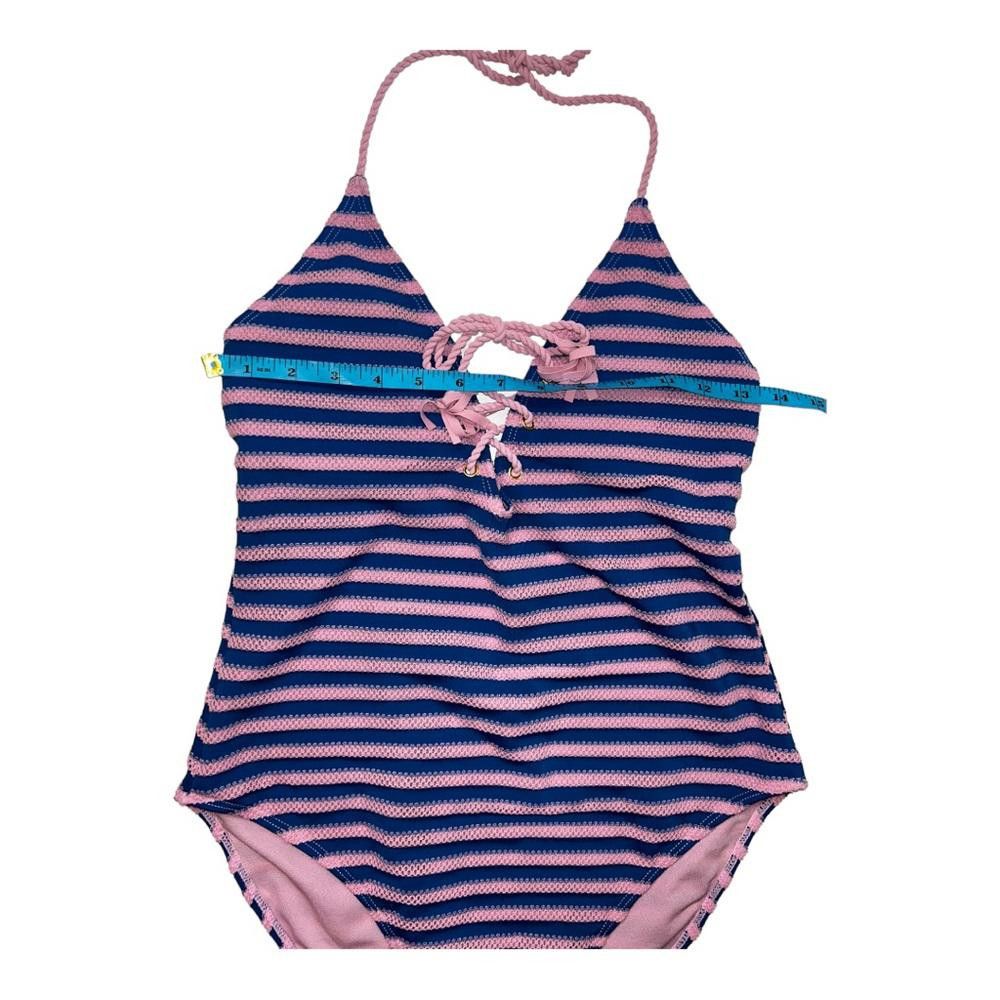 Designer Pink & Blue Striped Halter One Piece Swimsuit Large Size ONE SIZE - 5 Thumbnail