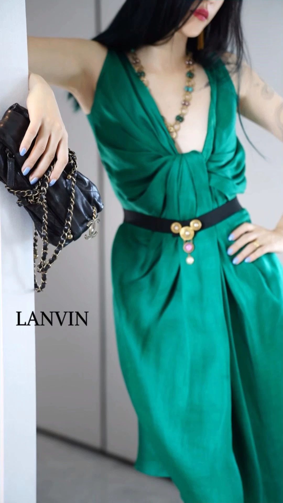 Lanvin Lanvin 2009 Vintage Silk Linen Green Knot Deep V Dress Fr38 Size S / US 4 / IT 40 - 1 Thumbnail
