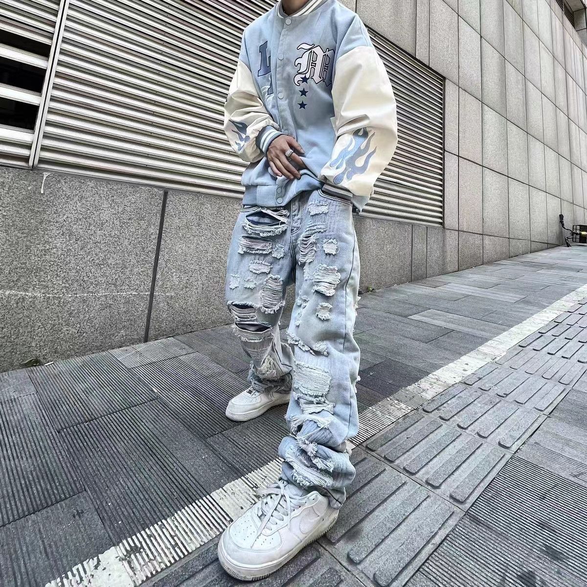 Japanese Brand × Jean Street Hip Hop Ripped Wide Leg Jeans Size US 33 - 1 Thumbnail