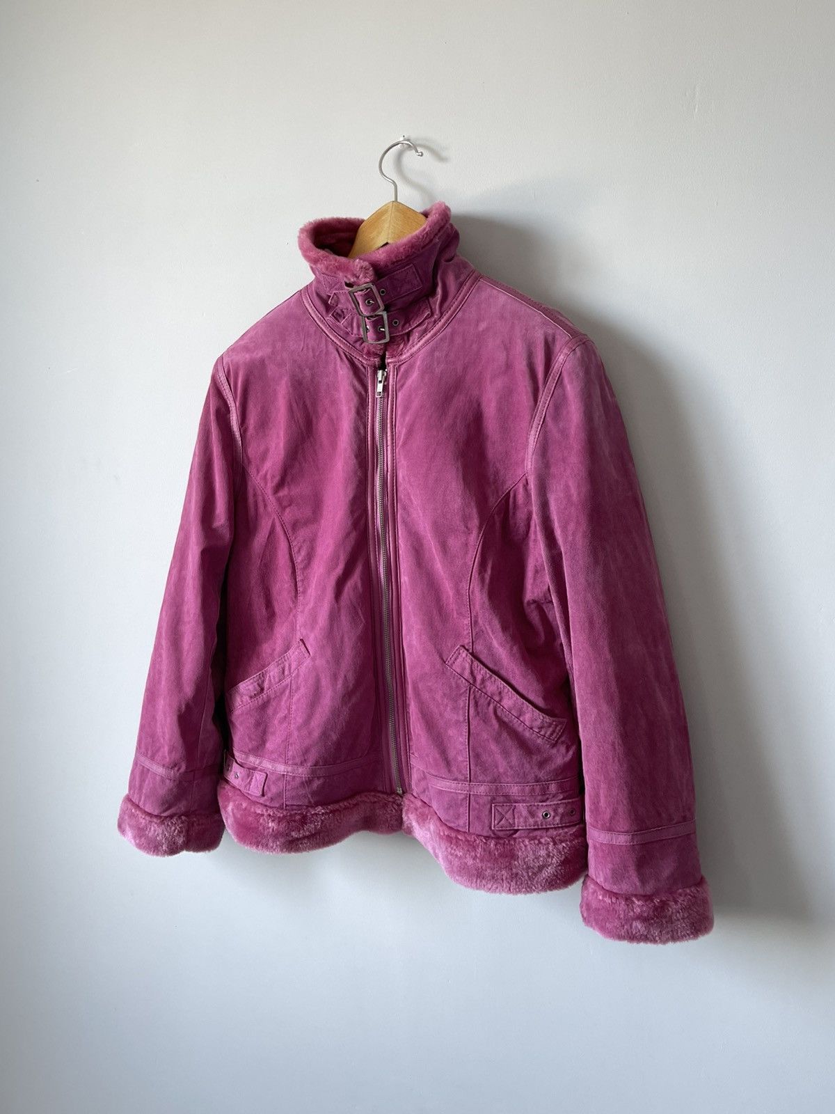 Japanese Brand Vintage Y2k Faux Fur Pink Suede Leather Japan Archive Jacket Size L / US 10 / IT 46 - 5 Thumbnail