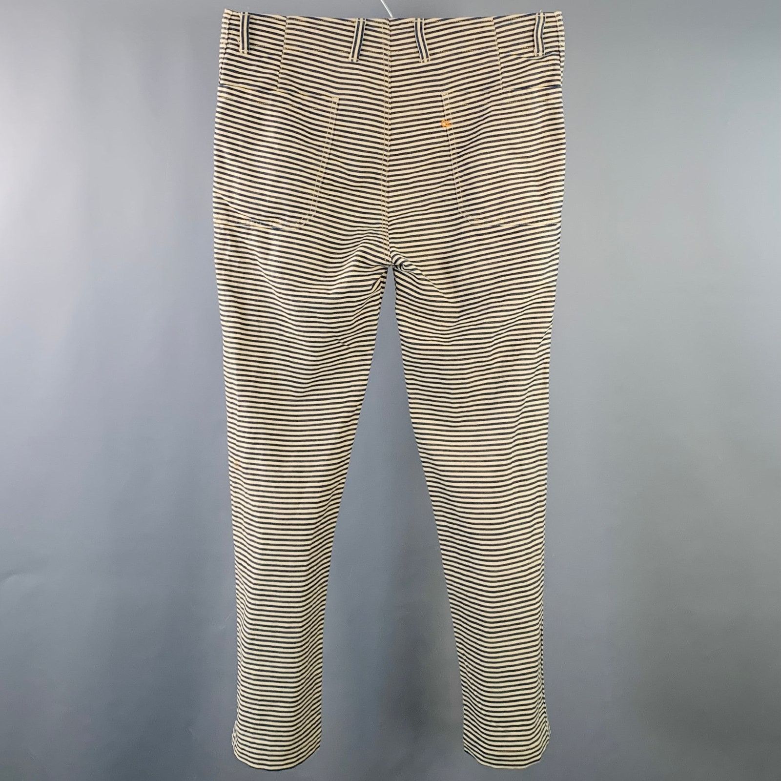 45rpm 45rpm Size 34 Cream Blue Stripe Cotton Straight Casual Pants Size US 34 / EU 50 - 3 Thumbnail