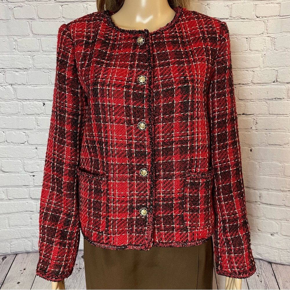 Adrianna Papell NWT New $119 Adrianna Papell Red Black Tweed Jacket Size M Size M / US 6-8 / IT 42-44 - 9 Thumbnail