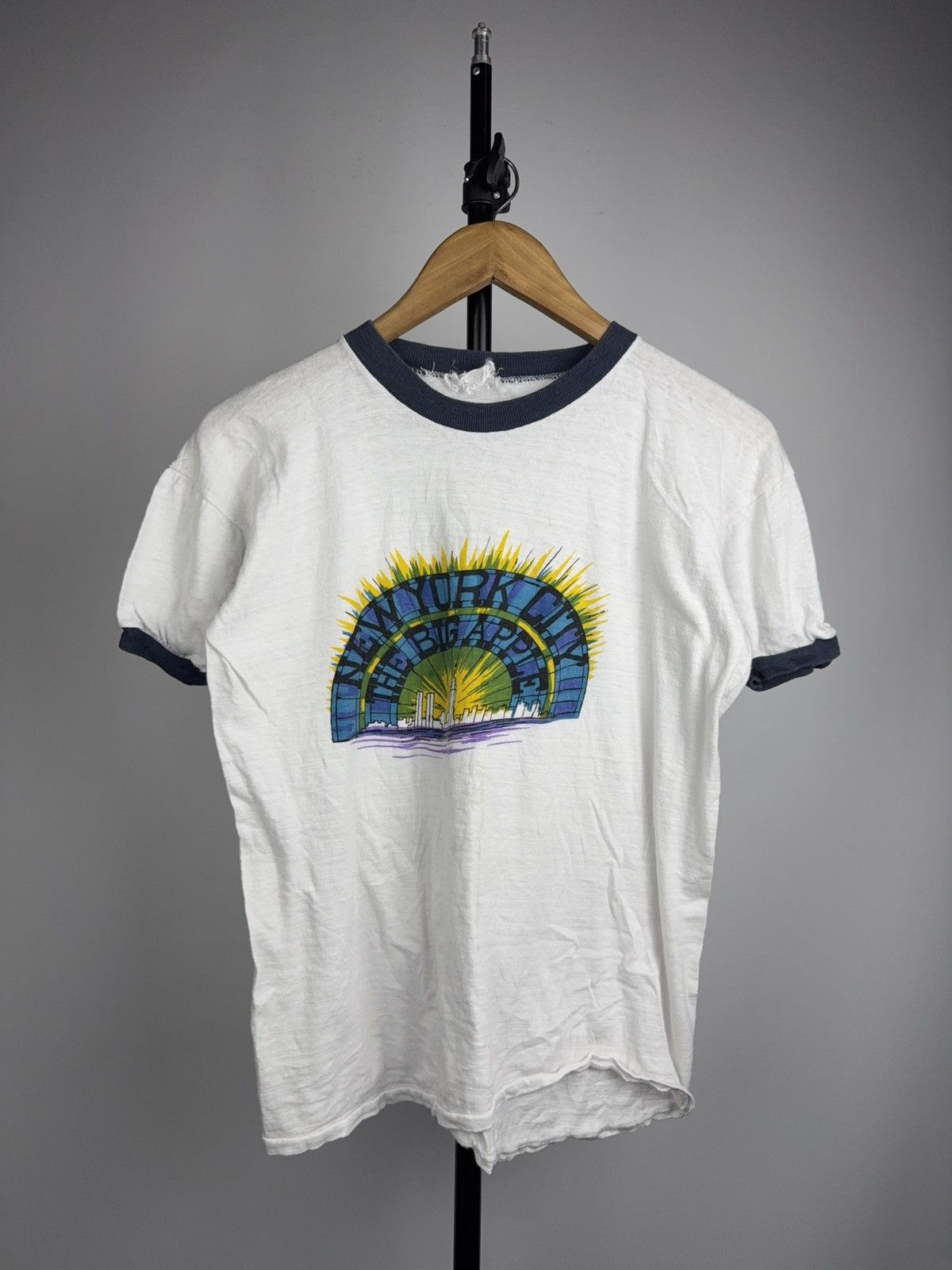 Vintage RARE Vintage 1970s New York Big Apple Ringer Retro T-Shirt Size US S / EU 44-46 / 1 - 1 Thumbnail