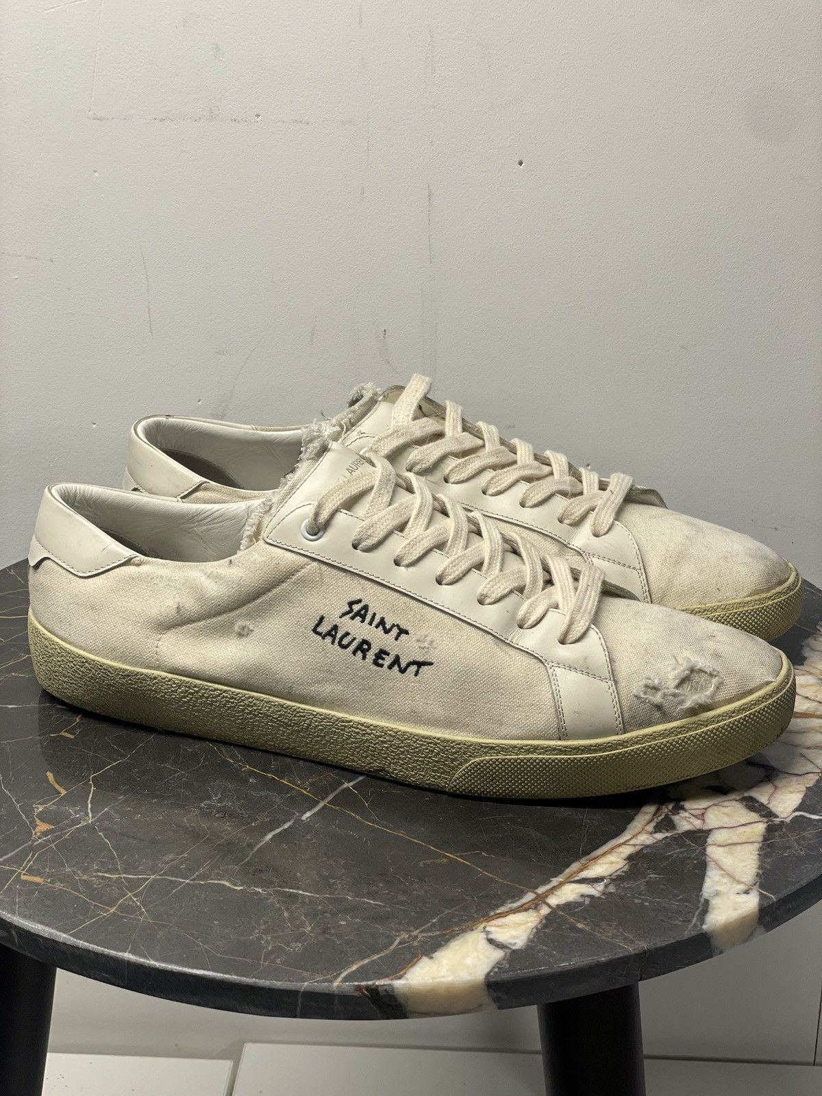 Saint Laurent Paris Court Classic SL/06 Canvas Logo Distressed Sneaker Size US 14 / EU 47 - 1 Thumbnail