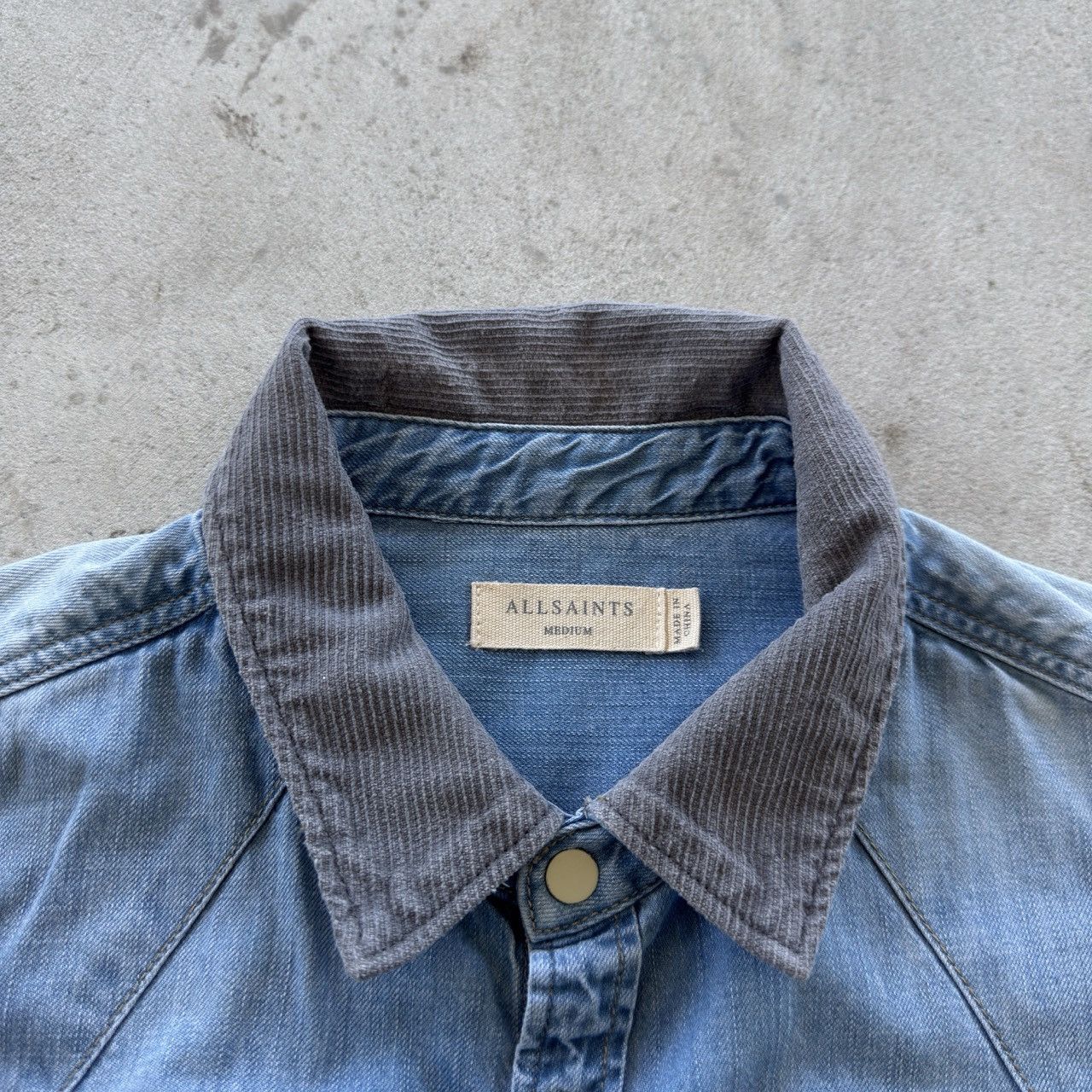 Allsaints AllSaints Blue Denim Western Shirt Corduroy Collar Medium Size US M / EU 48-50 / 2 - 5 Thumbnail