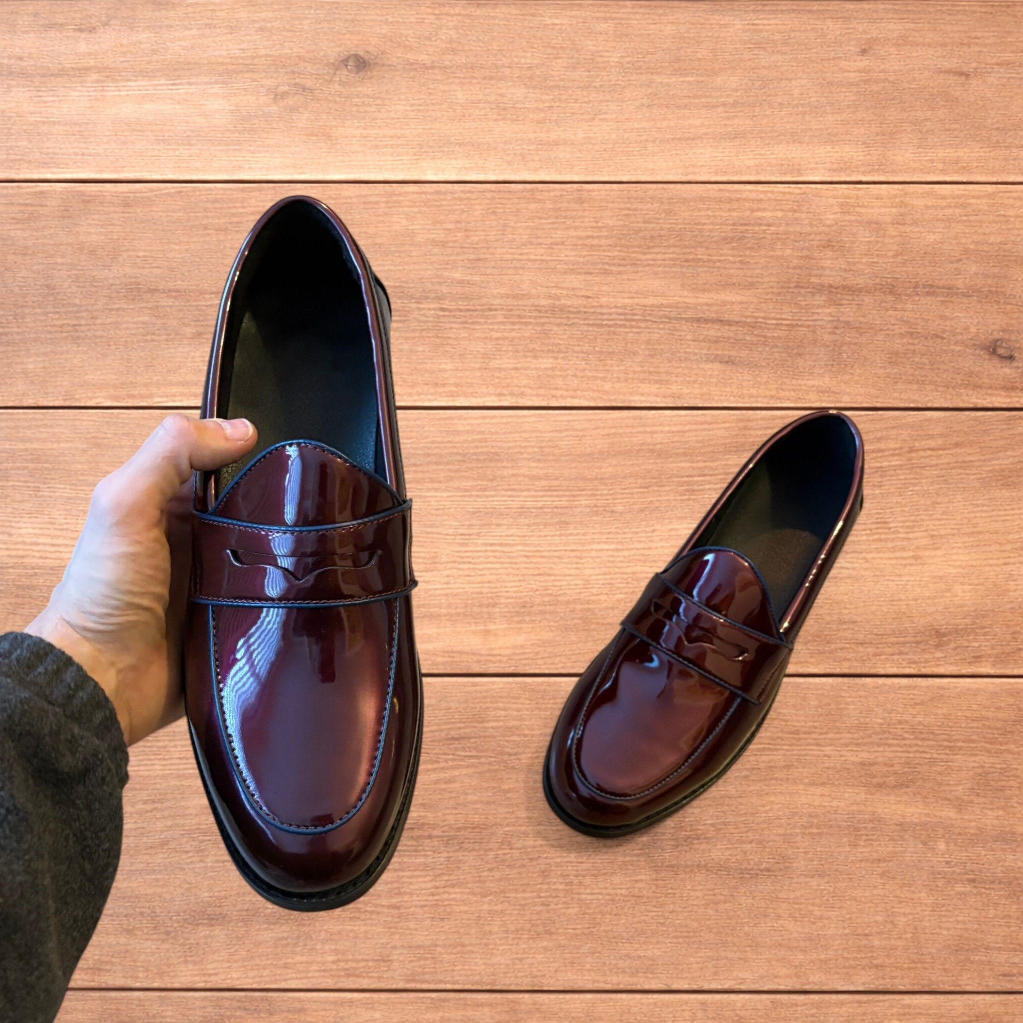 Japanese Brand Faux leather penny dress loafers shoes in oxblood red. Size US 11 / EU 44 - 6 Thumbnail