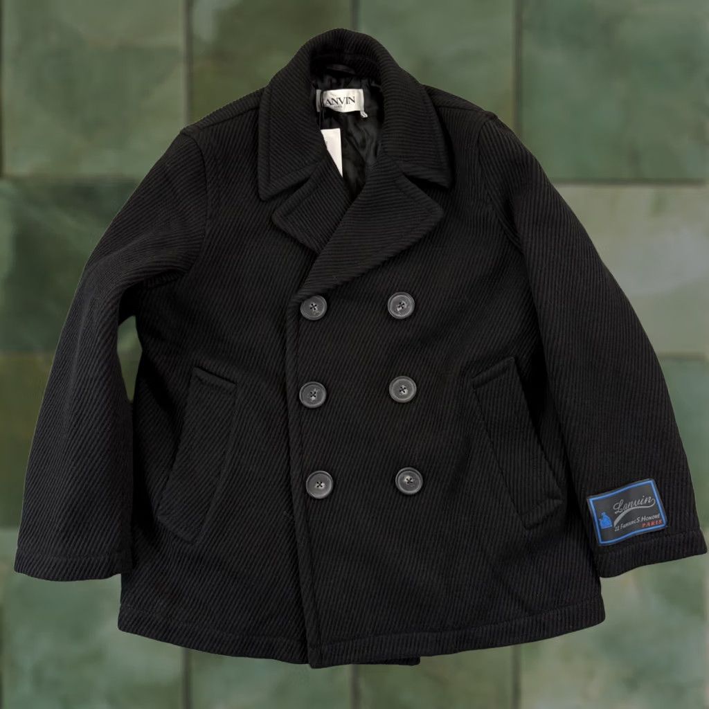 Lanvin VINTAGE Lanvin Signal Patch Jumbo Pea Coat Mens 54 Black Wool Snap NWT Signature Paris Lanvin Patch Logo Size US L / EU 52-54 / 3 - 1 Thumbnail