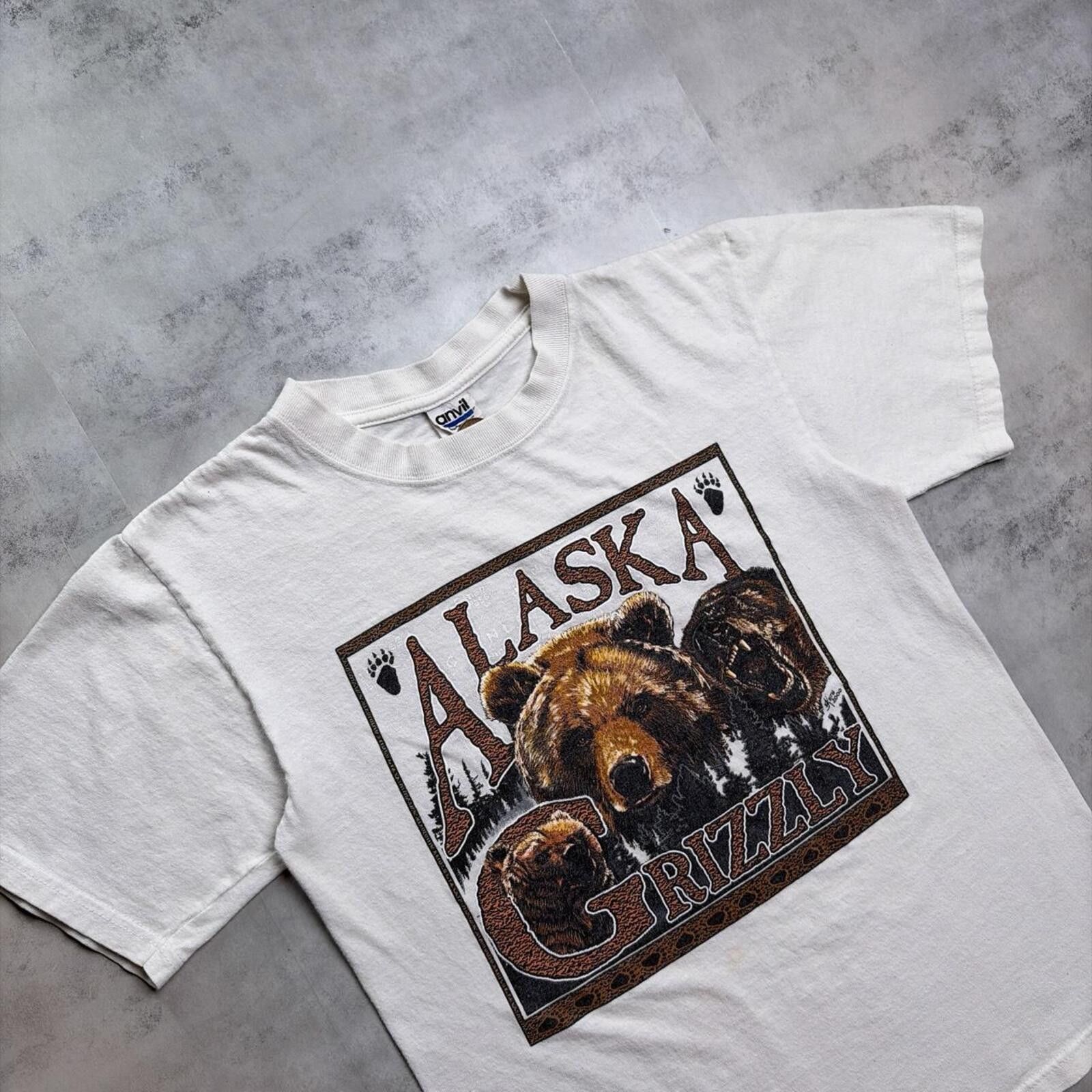 Anvil Vintage 2000 White Alaska Grizzly Bear Nature T-Shirt Size US S / EU 44-46 / 1 - 5 Thumbnail
