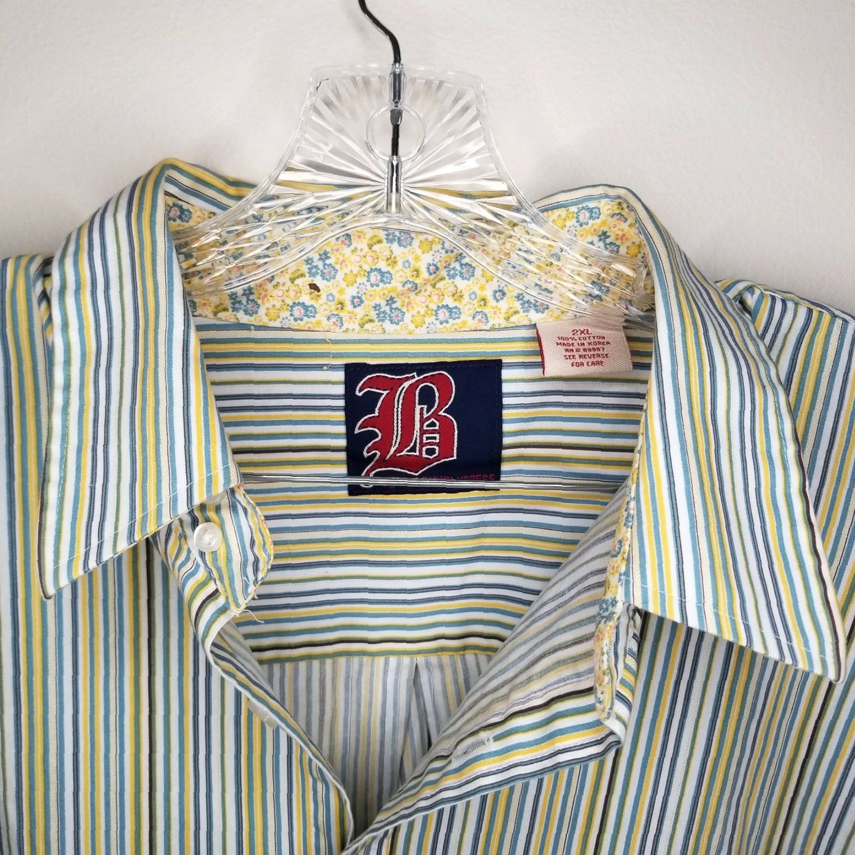 Express BROOKLYN XPRESS Shirt Mens 2XL Yellow Floral Striped Long Sleeve Button-Up Size US XXL / EU 58 / 5 - 3 Thumbnail