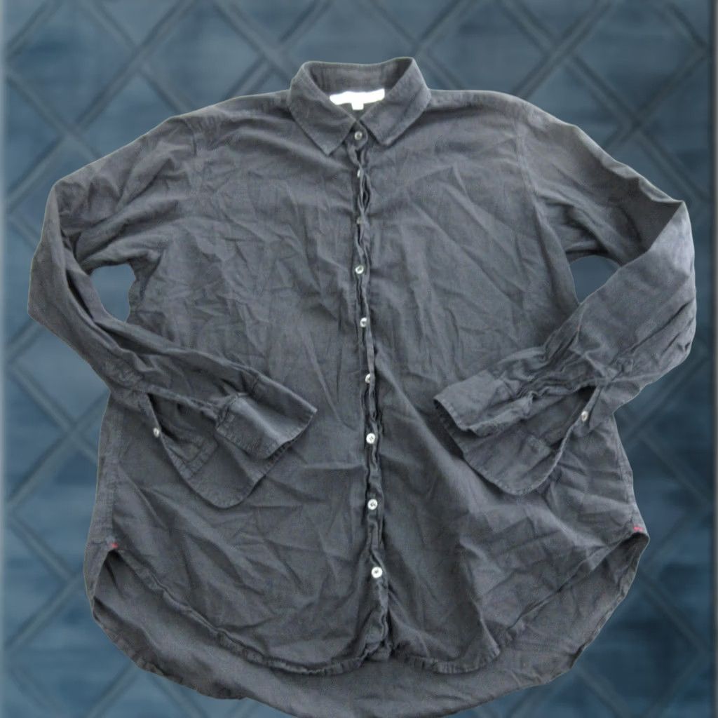 Xirena Xirena Shirt Womens S Black Button Front Long Sleeve Curved Hem Cotton Top Size S / US 4 / IT 40 - 1 Thumbnail