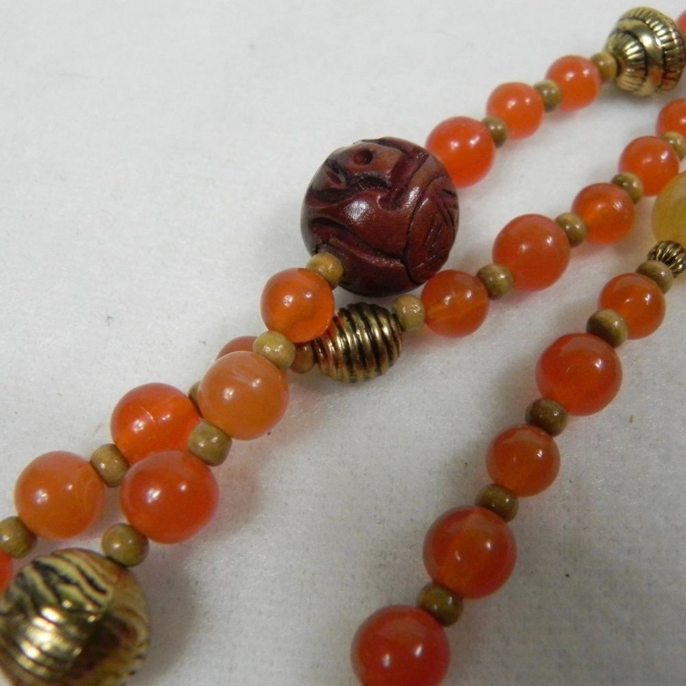 Other Vintage Avon Orange Gold Beaded Necklace Triple 70s 17" Size ONE SIZE - 4 Thumbnail