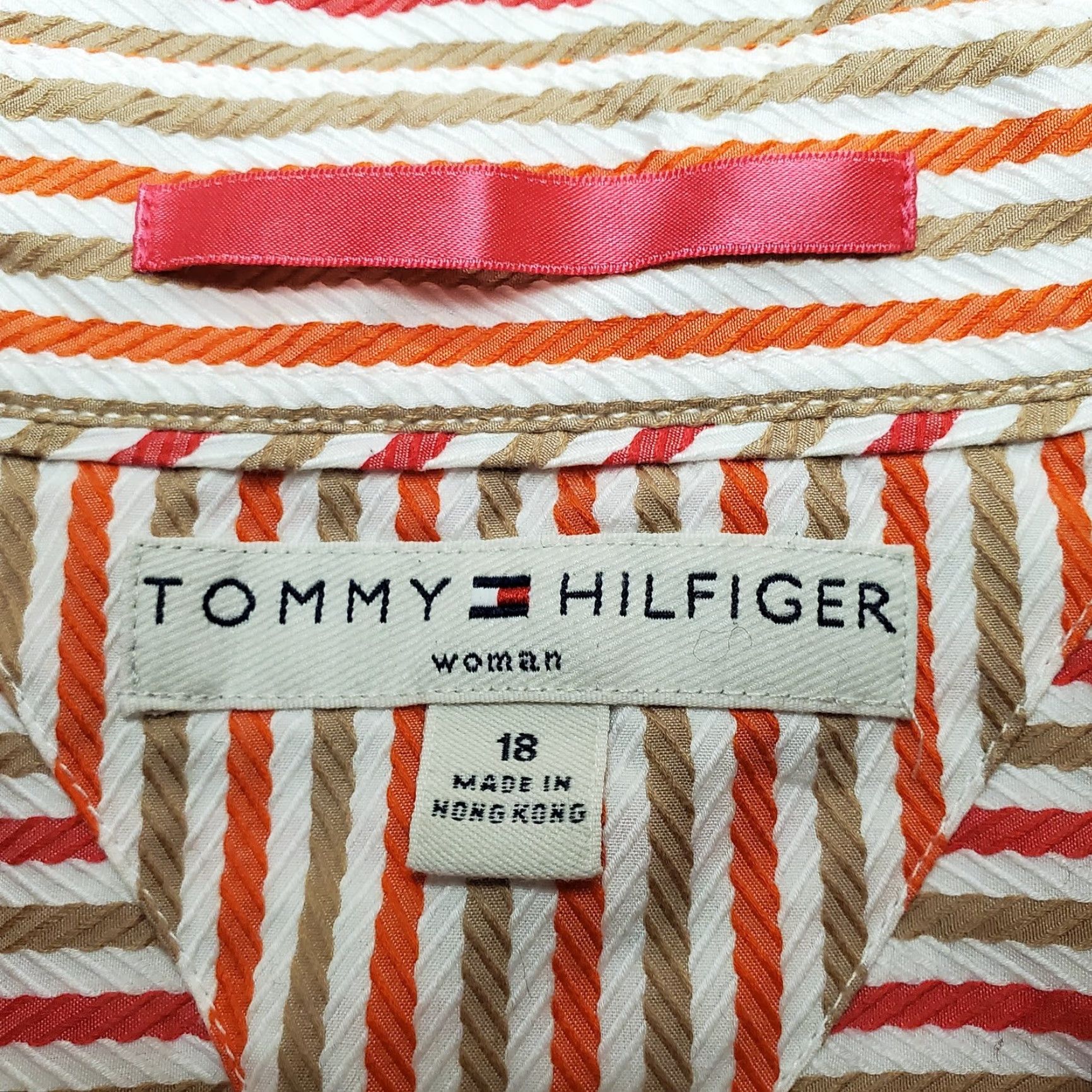 Tommy Hilfiger VINTAGE Tommy Hilfiger Shirt Womens 18 Red Striped Long Sleeve Button Top Size XXL / US 16-18 / IT 52-54 - 3 Thumbnail