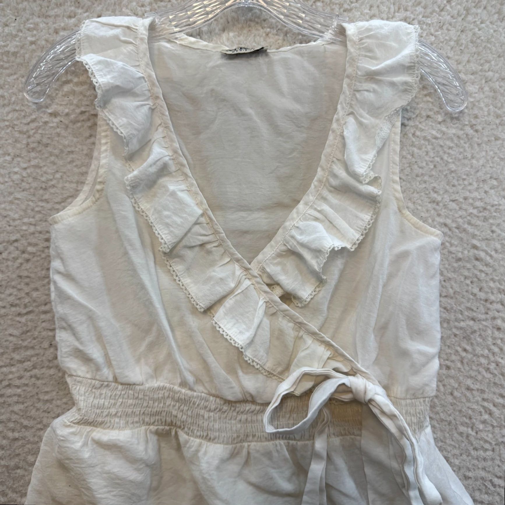 Vintage Y2K Vintage Shirt White M Boho Coquette Ruffle Sleeveless Wrap Fairy Regular MKM Womens/Girls (Size M) Size M / US 6-8 / IT 42-44 - 3 Thumbnail
