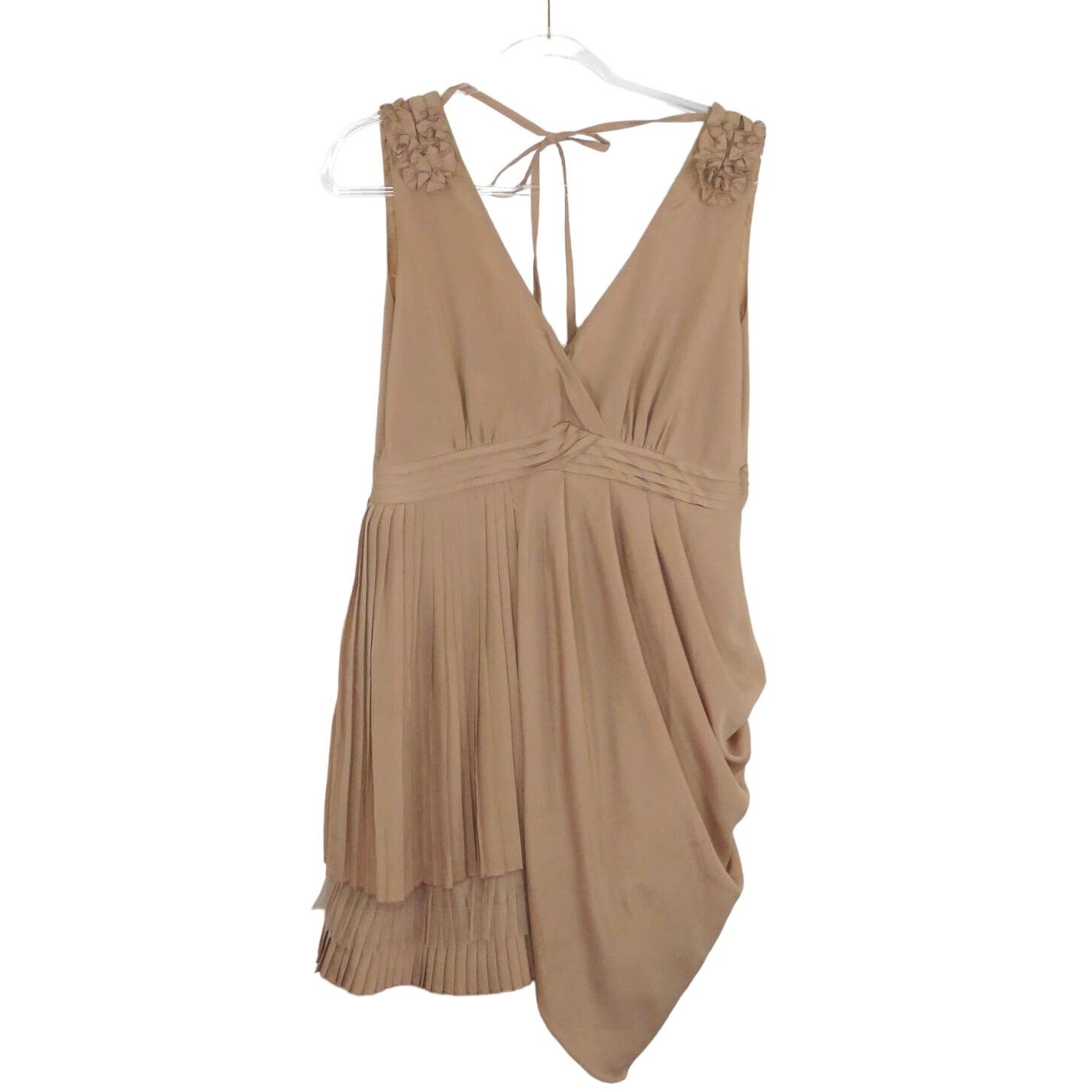 Anthropologie Anthro Ryu Tan Pleated Cocktail Midi Dress Large Size L / US 10 / IT 46 - 4 Thumbnail