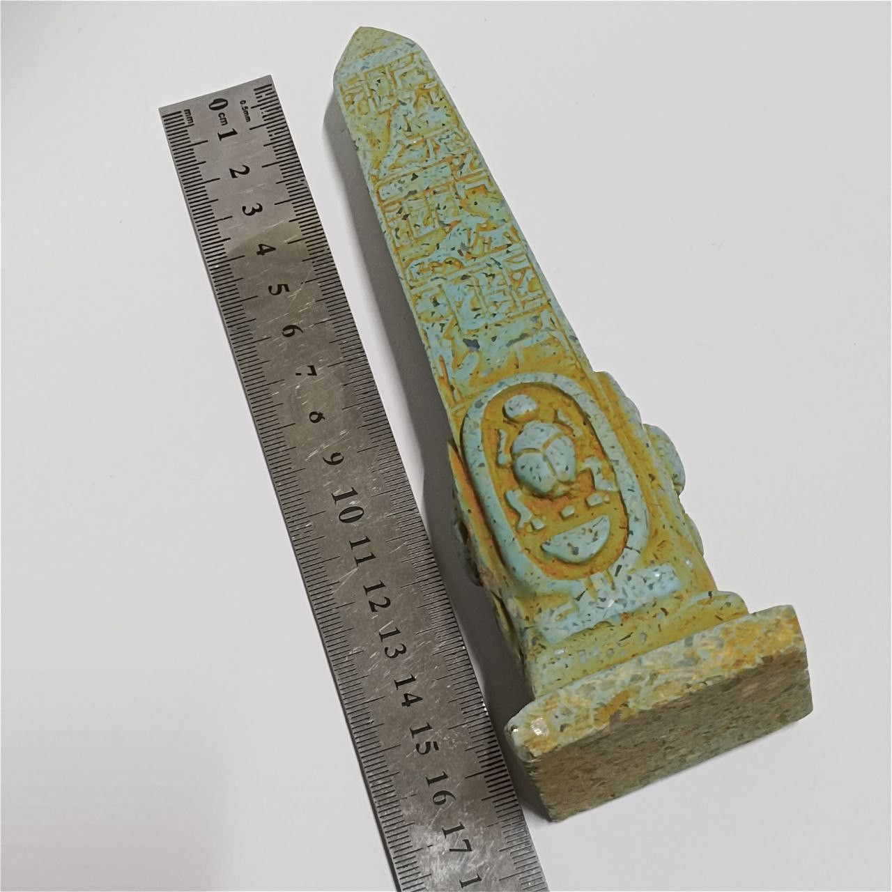 Replica Egypt obelisk with carved hieroglyphs made from rare