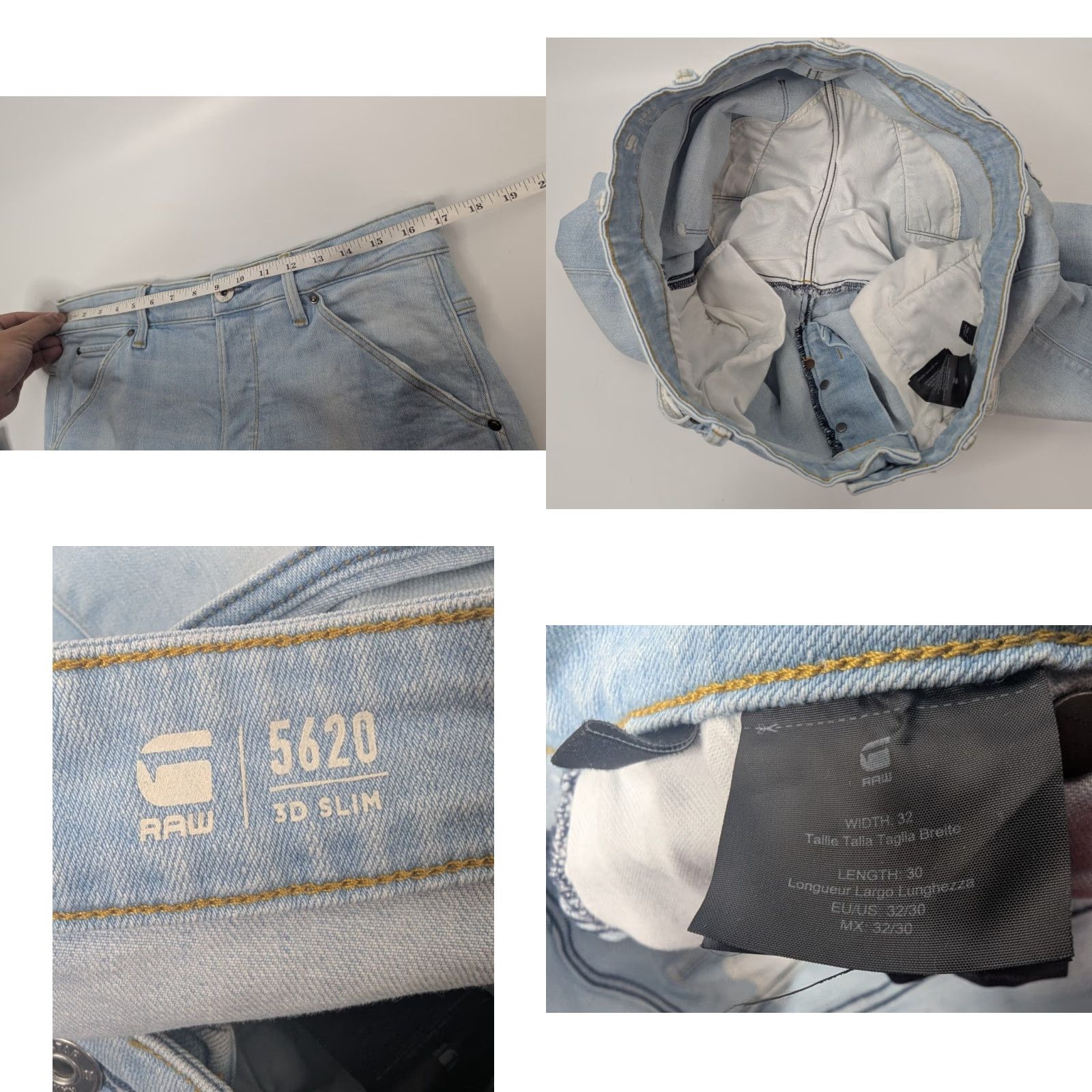 G-Star G Star Raw 5620 3D Slim Jeans Mens 32x30 Blue Denim Button Fly Double Knee Light Men Jeans 3D Slim Blue Denim Button Fly 32x30 G-Star Elwood 5620 Size US 32 / EU 48 - 8 Thumbnail